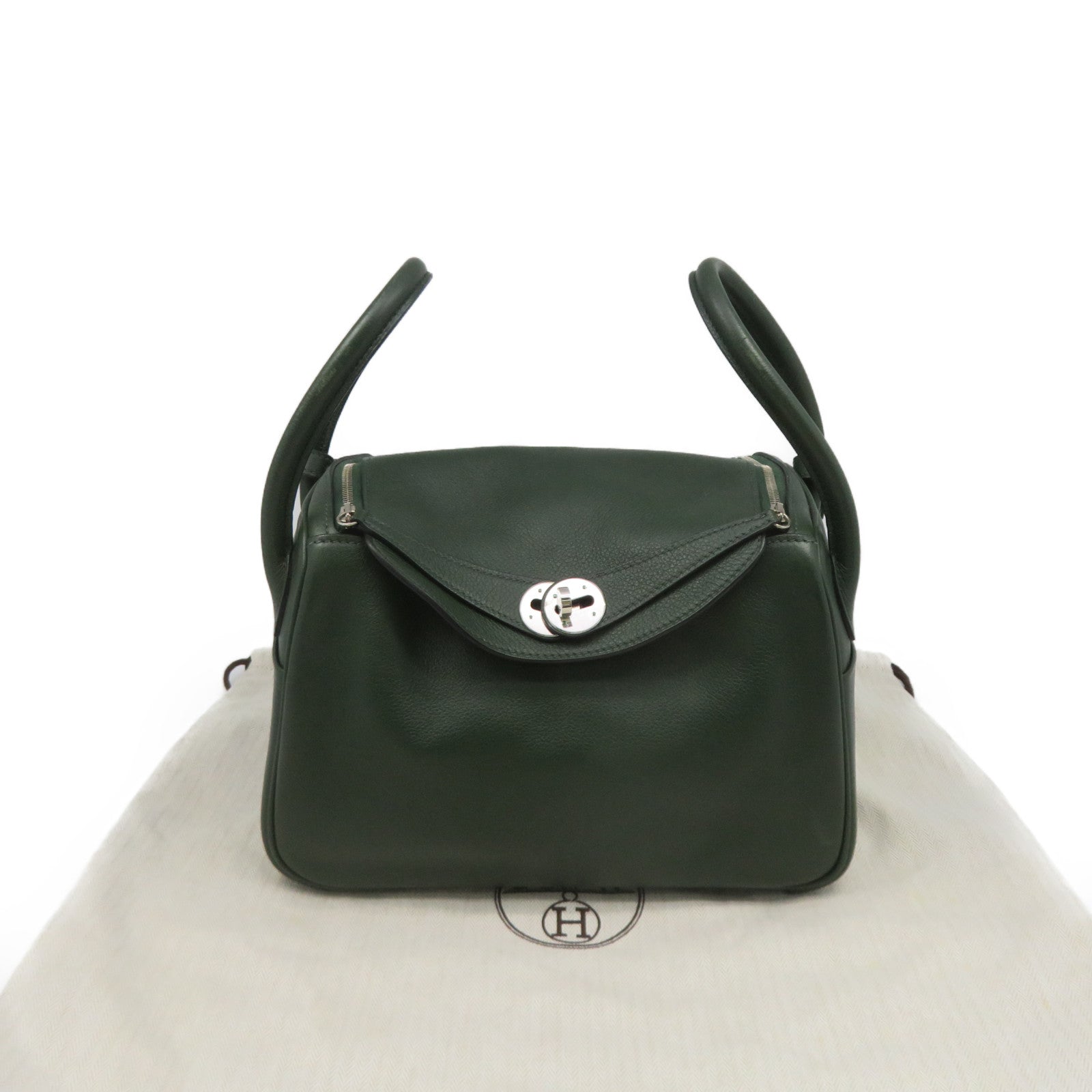 HERMES 【激减优惠】Evercolor皮革Lindy 26银扣手挽肩背两用袋绿色