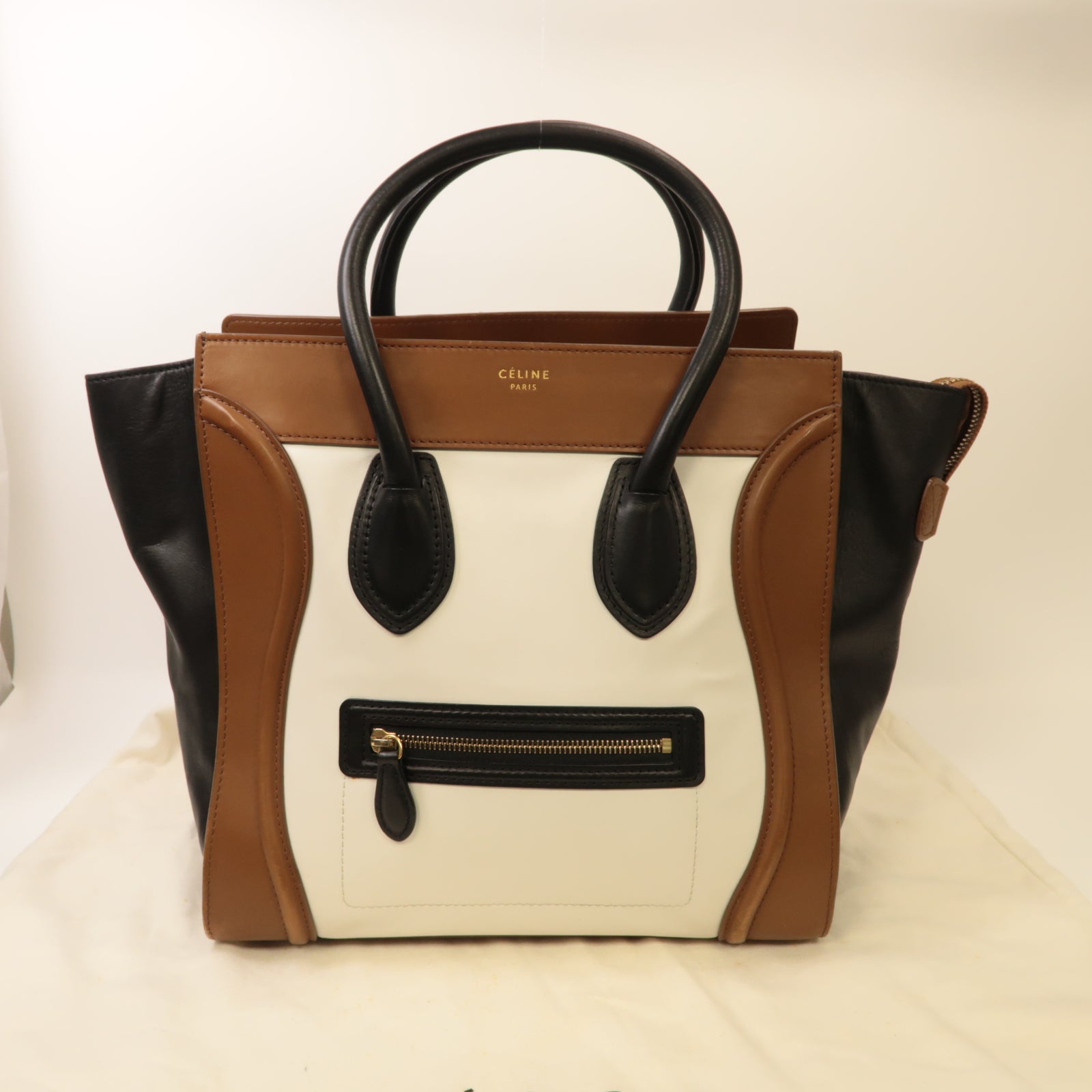 CELINE 牛皮皮革Mini Luggage Handbag金扣手挽袋白色/黑色/啡色