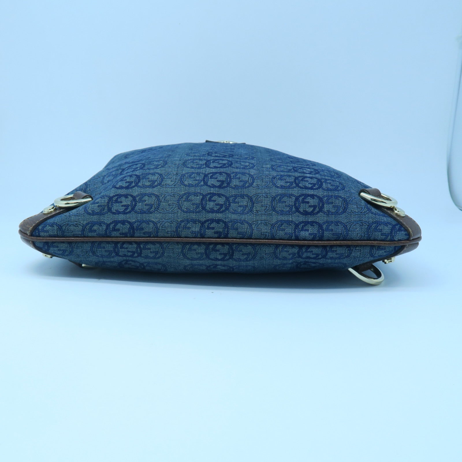 GUCCI 【激減優惠】帆布/牛皮皮革Shoulder Bag金扣肩背袋藍色