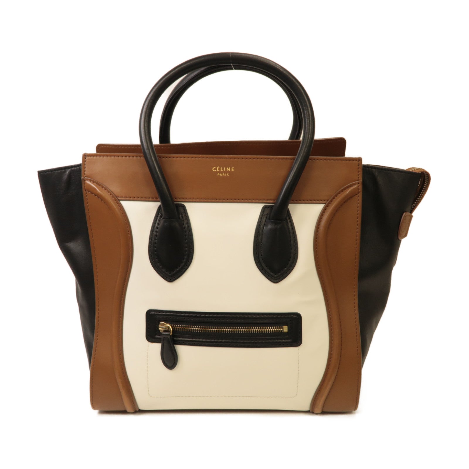 CELINE 牛皮皮革Mini Luggage Handbag金扣手挽袋白色/黑色/啡色