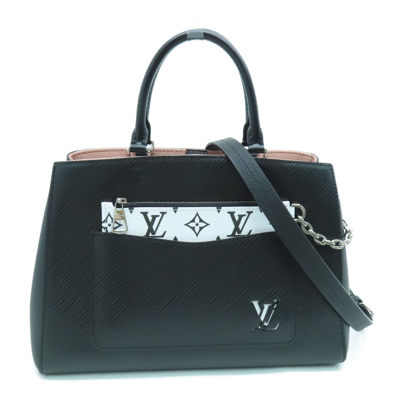 LOUIS VUITTON Epi Marelle MM銀扣手挽肩背兩用袋黑色/粉紅色