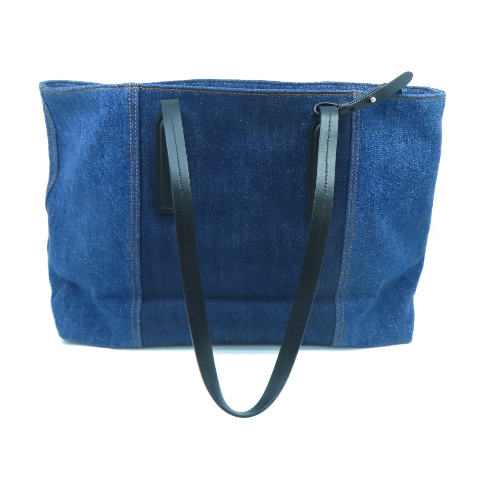 Miu Miu 牛仔布/貉尾毛Tote Bag銀扣手挽袋藍色