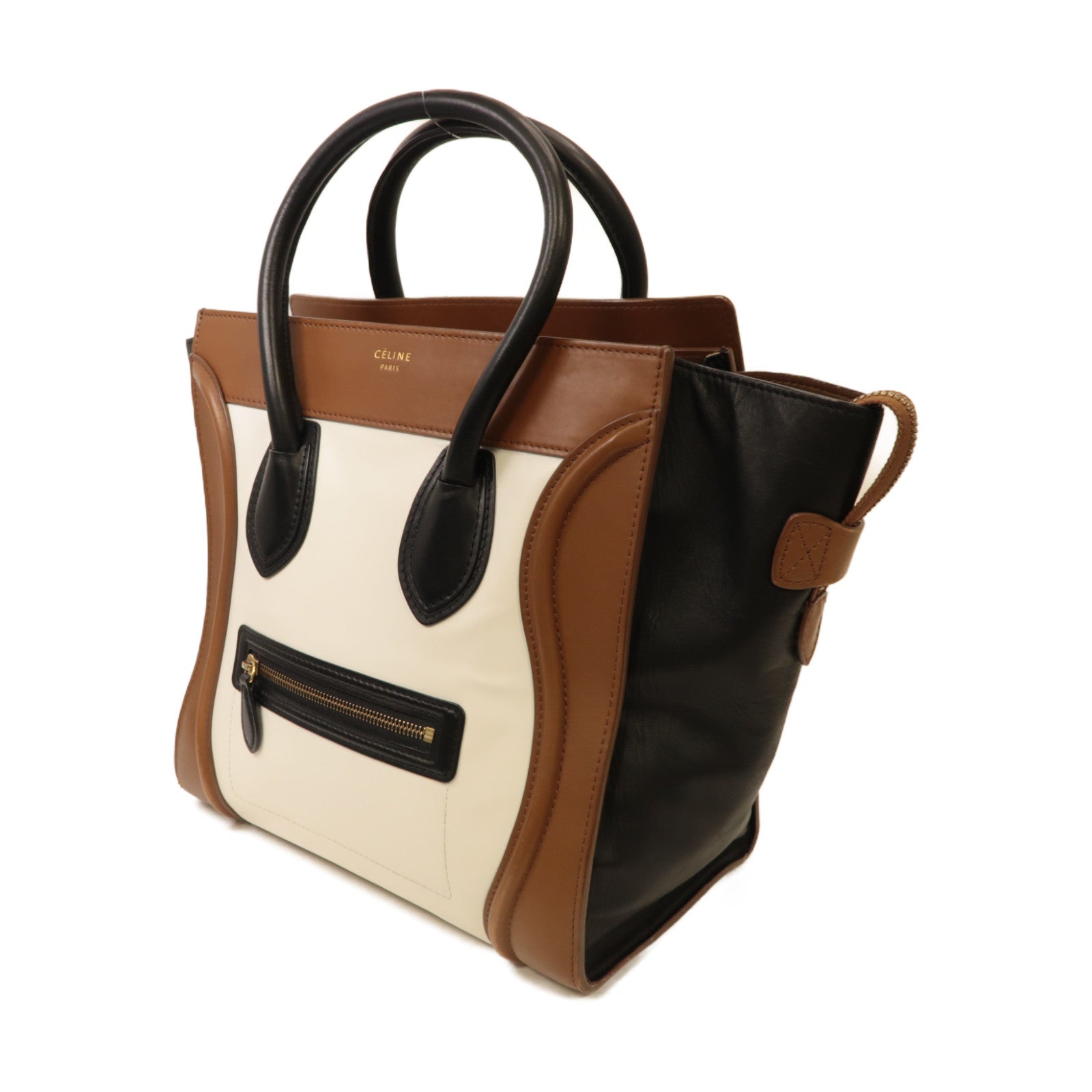 CELINE 牛皮皮革Mini Luggage Handbag金扣手挽袋白色/黑色/啡色