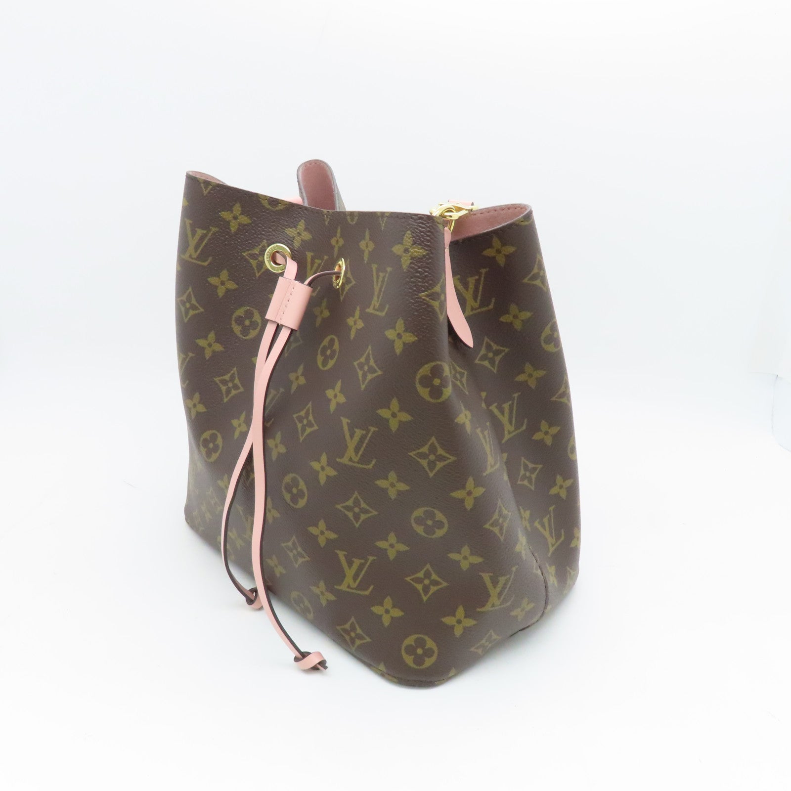 LOUIS VUITTON Monogram Neo Noe MM金扣肩背袋棕色/粉紅色