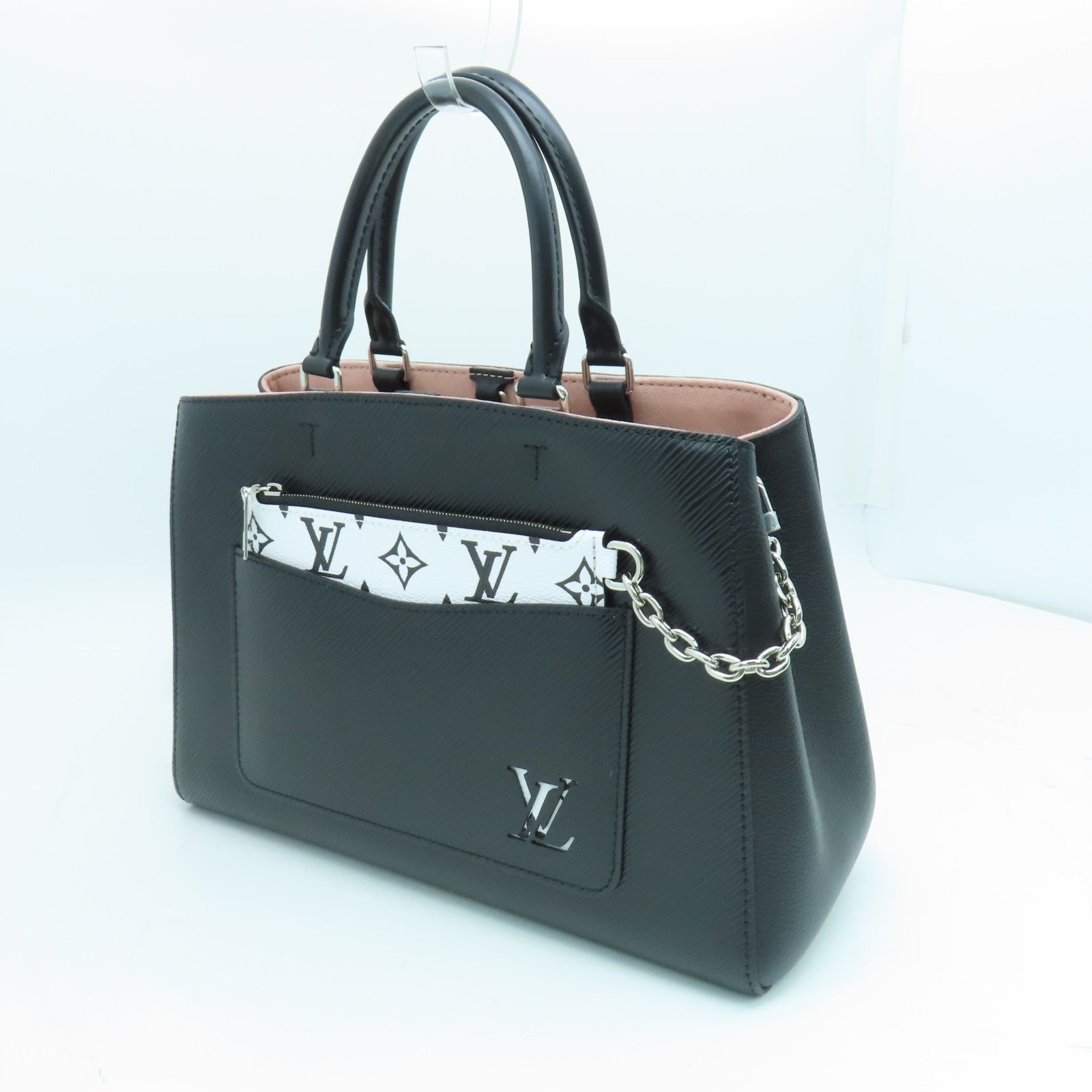 LOUIS VUITTON Epi Marelle MM銀扣手挽肩背兩用袋黑色/粉紅色