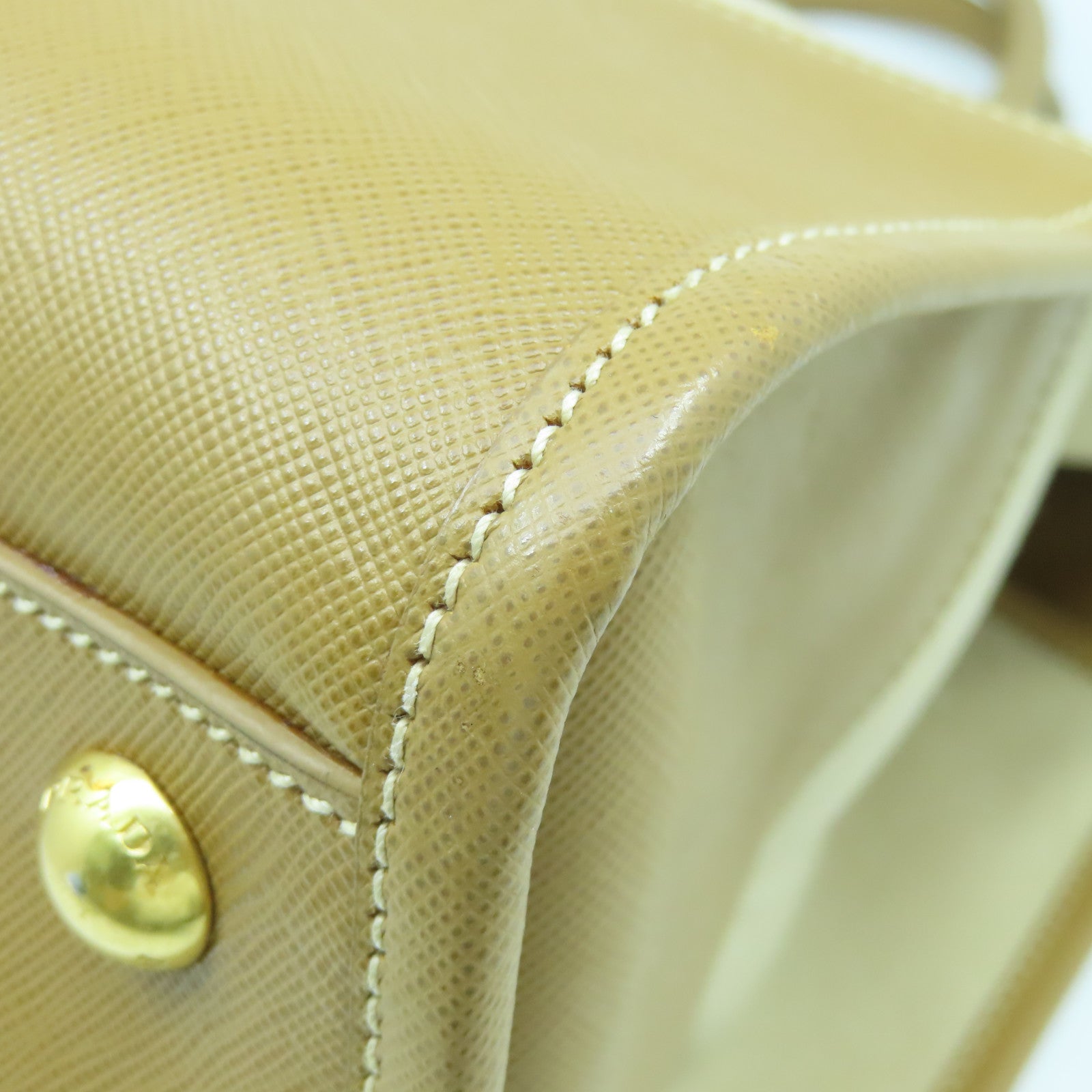 PRADA 牛皮皮革/帆布2way Shoulder Bag金扣手挽肩背两用袋米色
