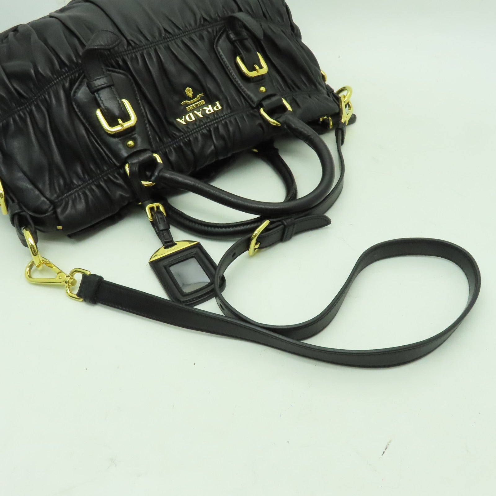 PRADA 牛皮皮革2 Way Shoulder金扣手挽肩背兩用袋黑色