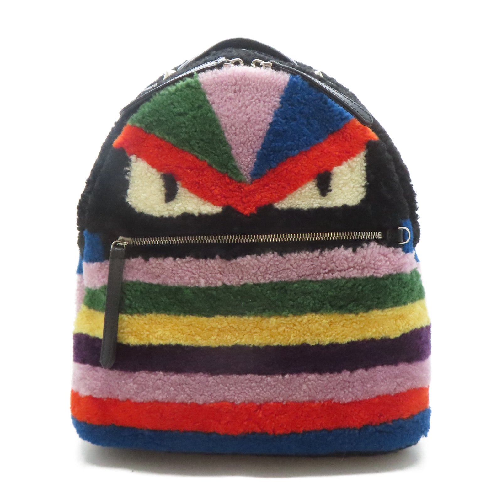 FENDI 毛茸Backpack銀扣背包彩色