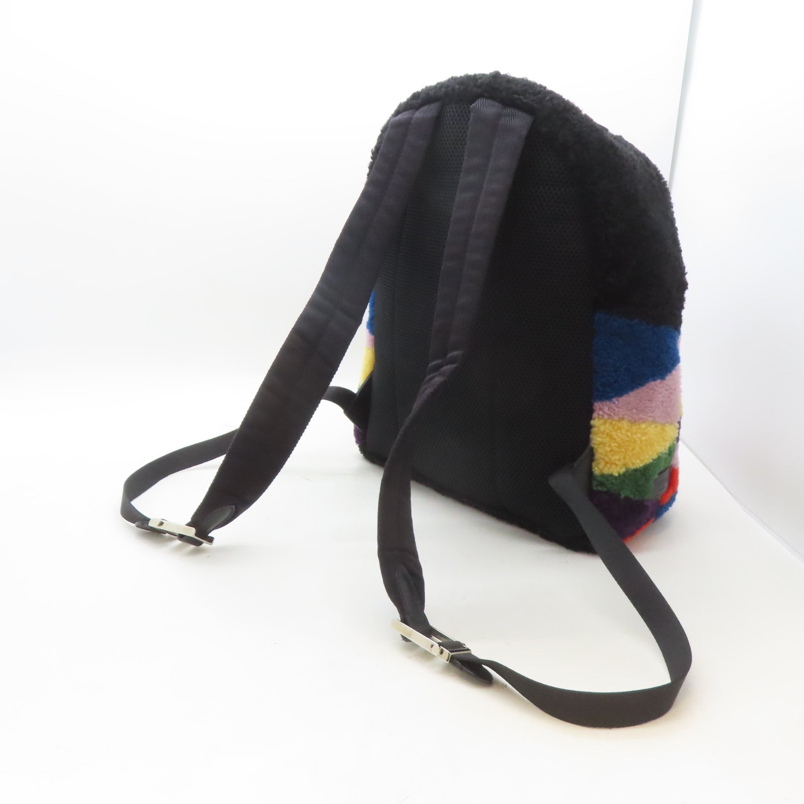 FENDI 毛茸Backpack銀扣背包彩色