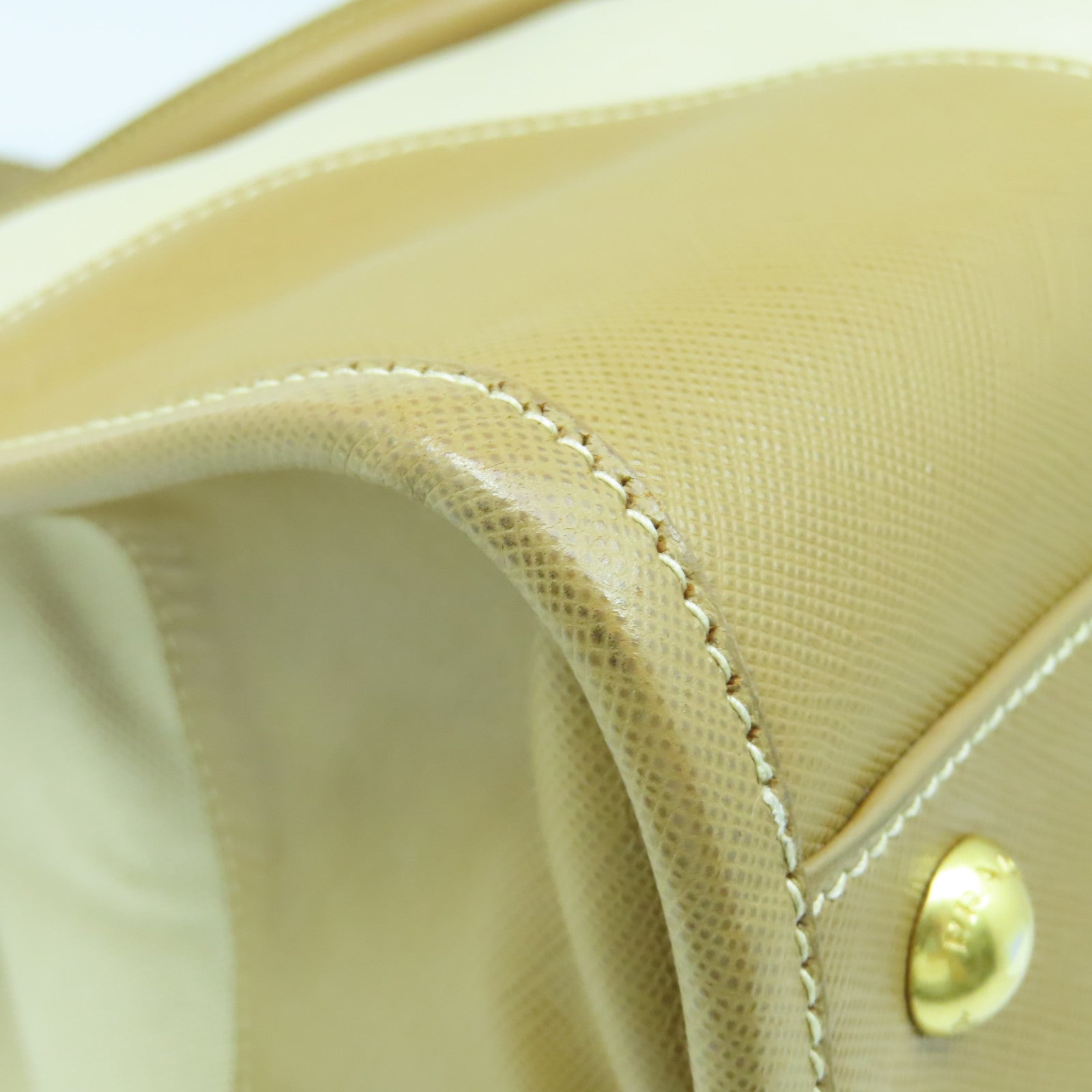 PRADA 牛皮皮革/帆布2way Shoulder Bag金扣手挽肩背两用袋米色