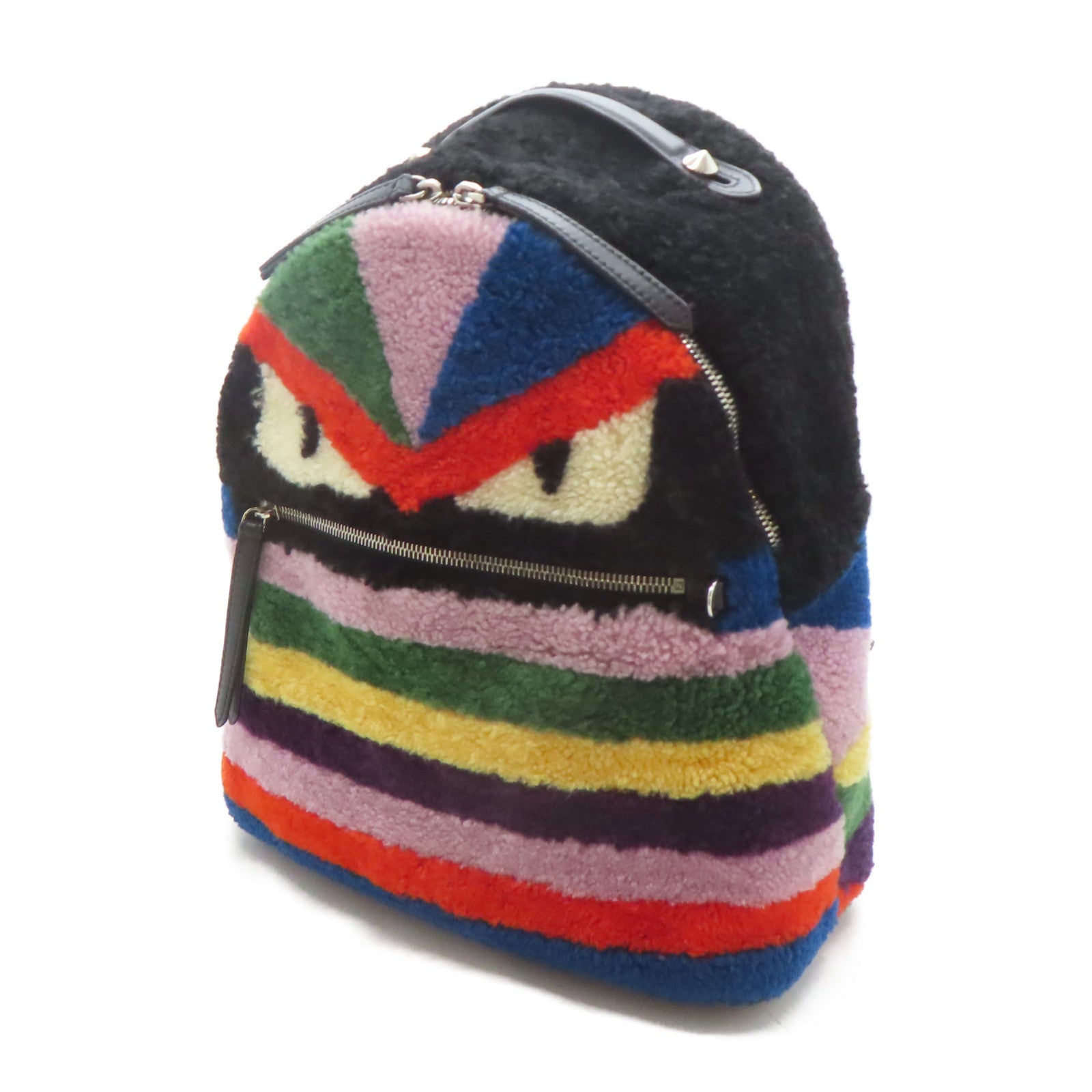 FENDI 毛茸Backpack銀扣背包彩色