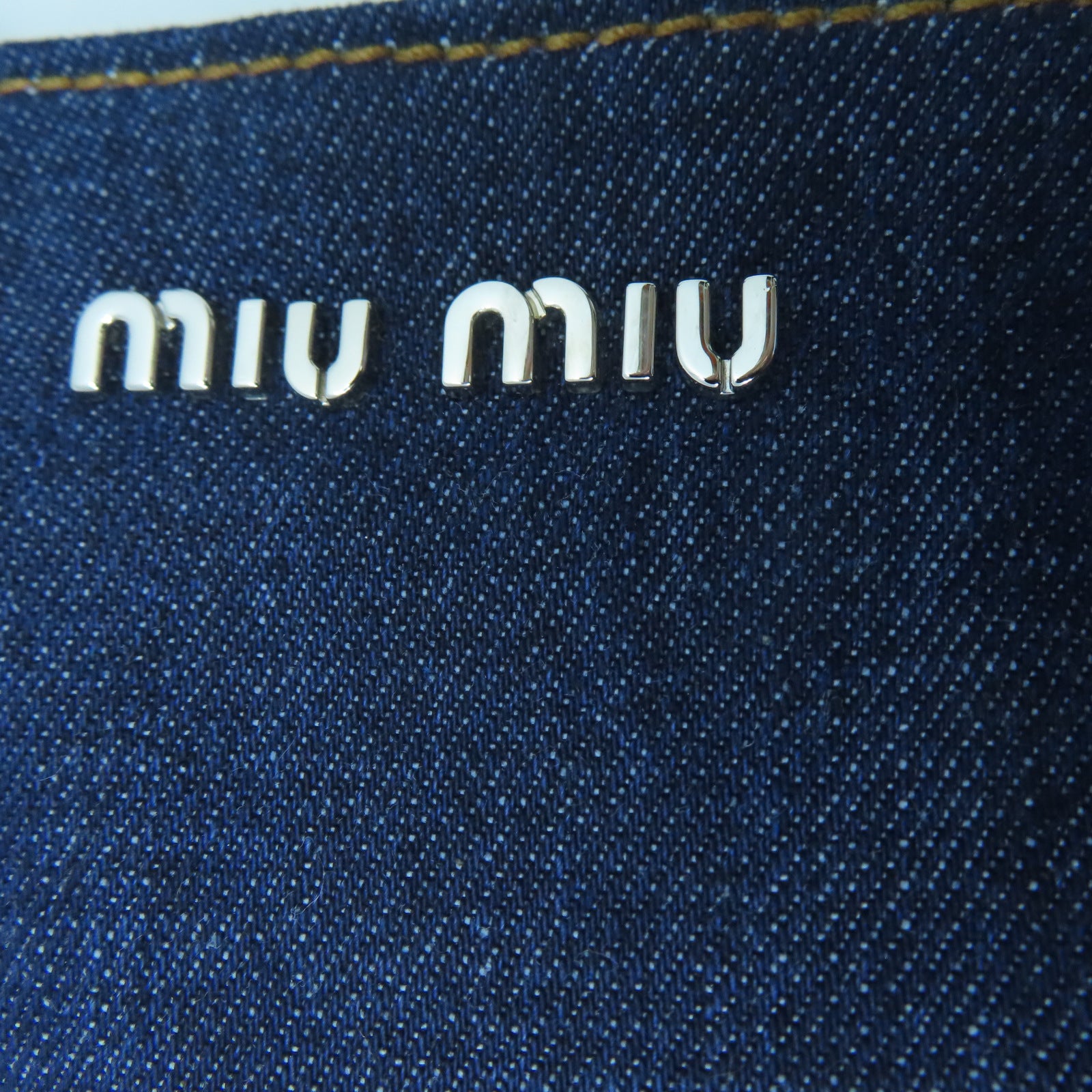Miu Miu 牛仔布/貉尾毛Tote Bag銀扣手挽袋藍色