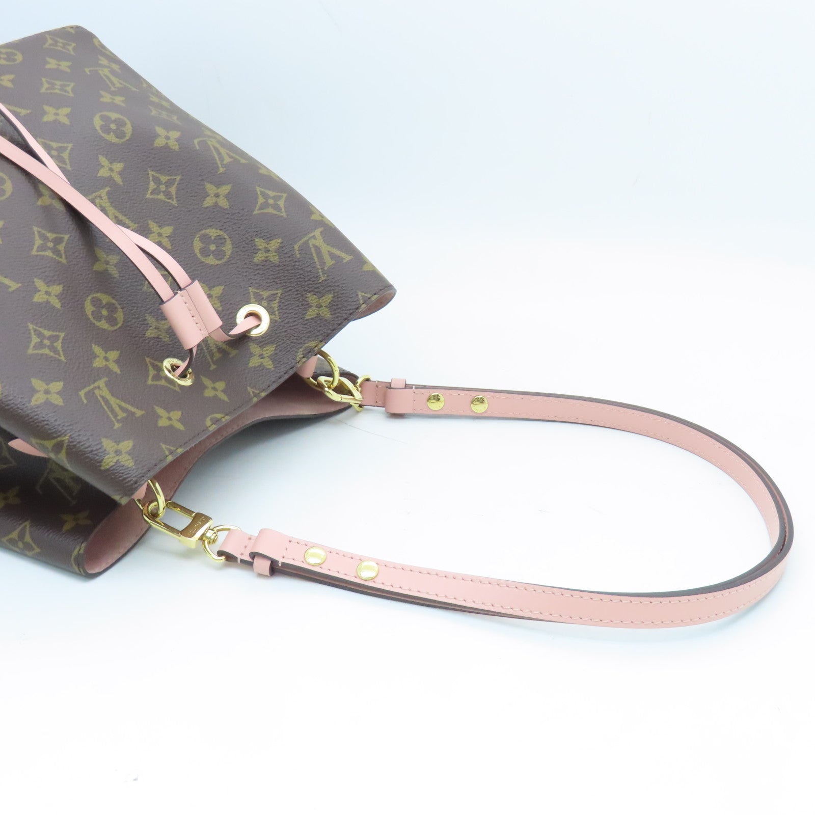 LOUIS VUITTON Monogram Neo Noe MM金扣肩背袋棕色/粉紅色