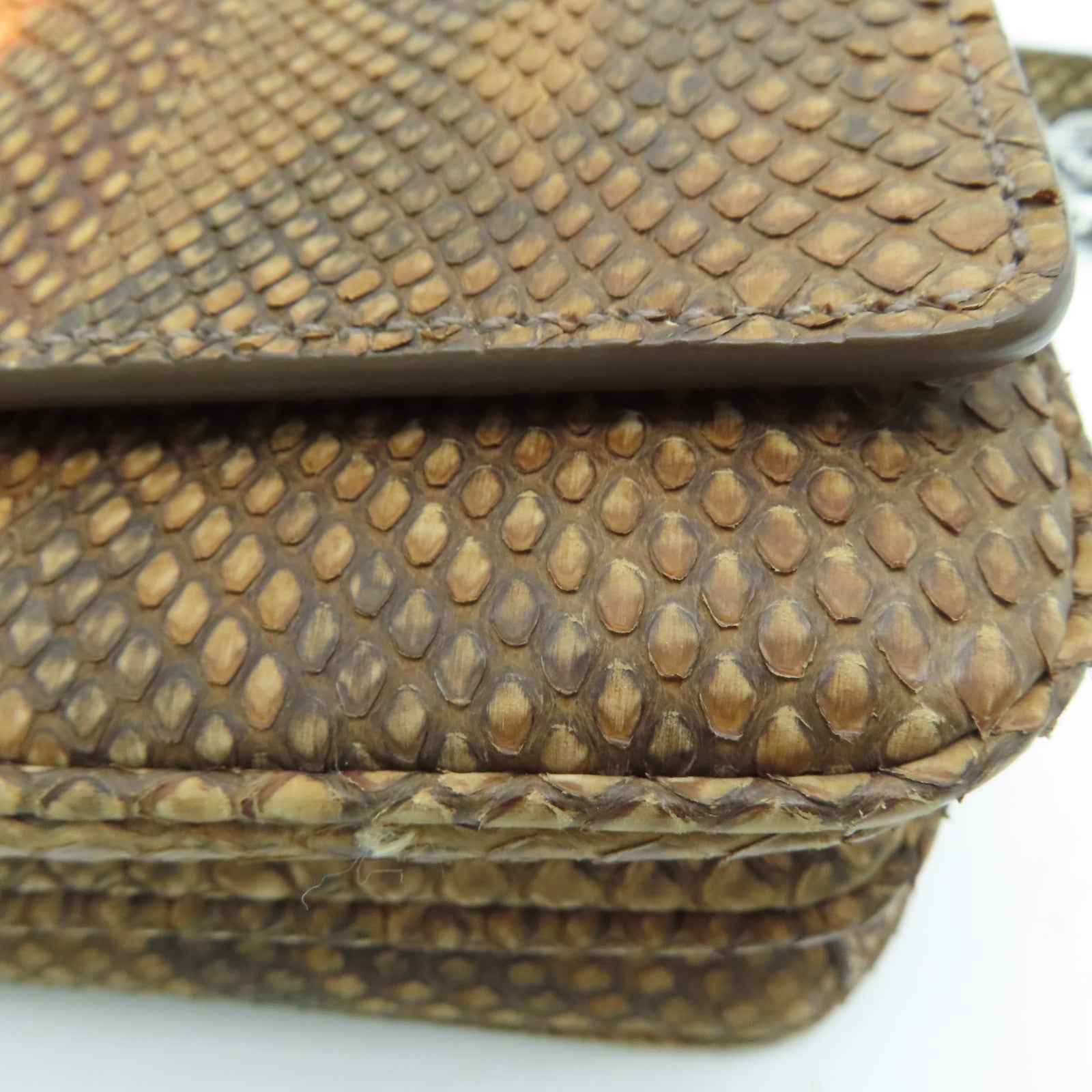 PRADA 【激减优惠】蛇皮皮革Chain Shoulder Bag银扣肩背袋啡色橙色