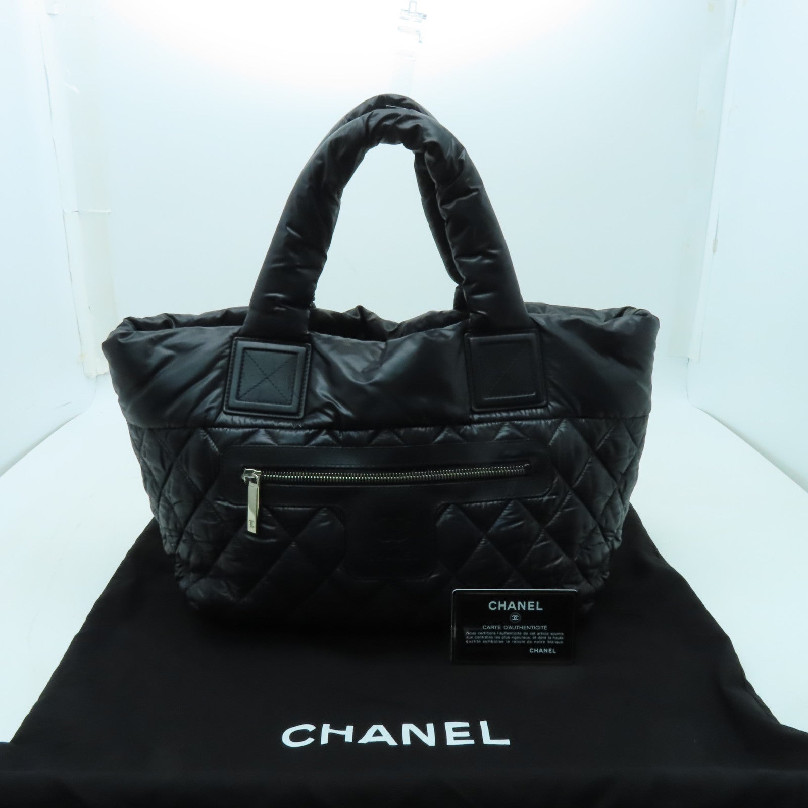 CHANEL 菱格尼龍Coco Cocoon PM銀扣手挽袋黑色