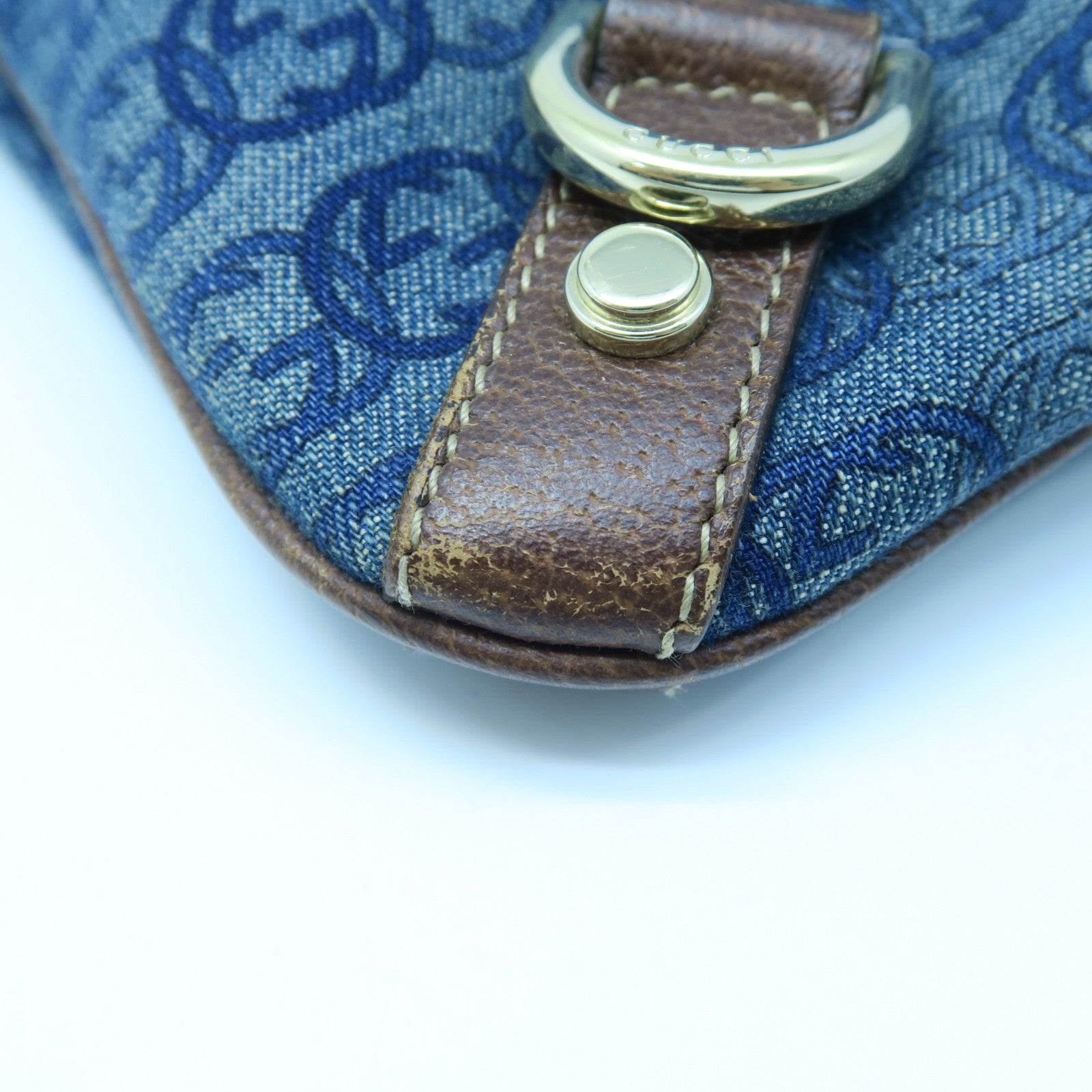 GUCCI 【激減優惠】帆布/牛皮皮革Shoulder Bag金扣肩背袋藍色