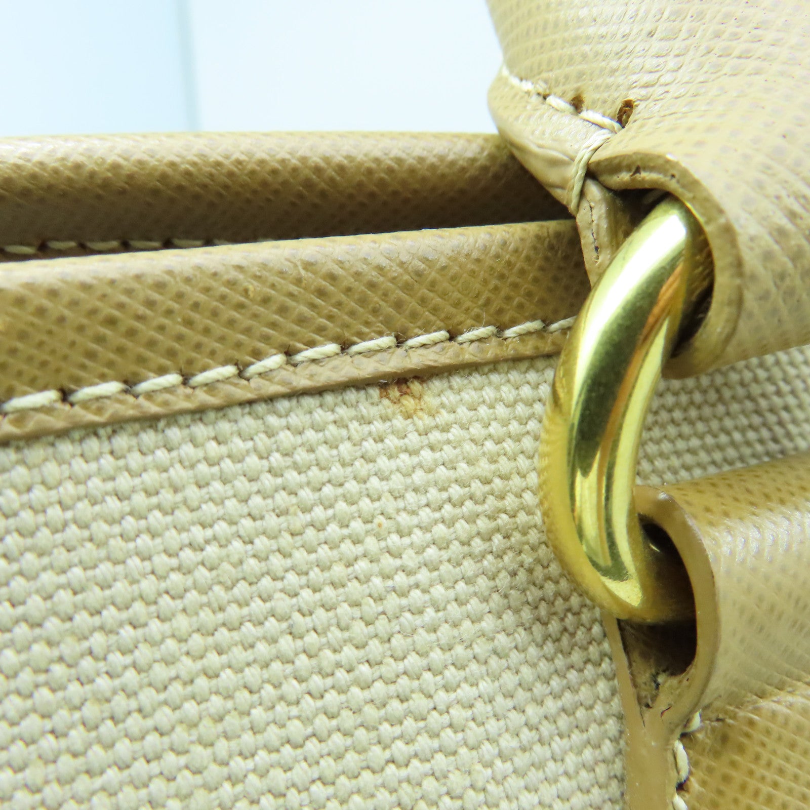 PRADA 牛皮皮革/帆布2way Shoulder Bag金扣手挽肩背两用袋米色