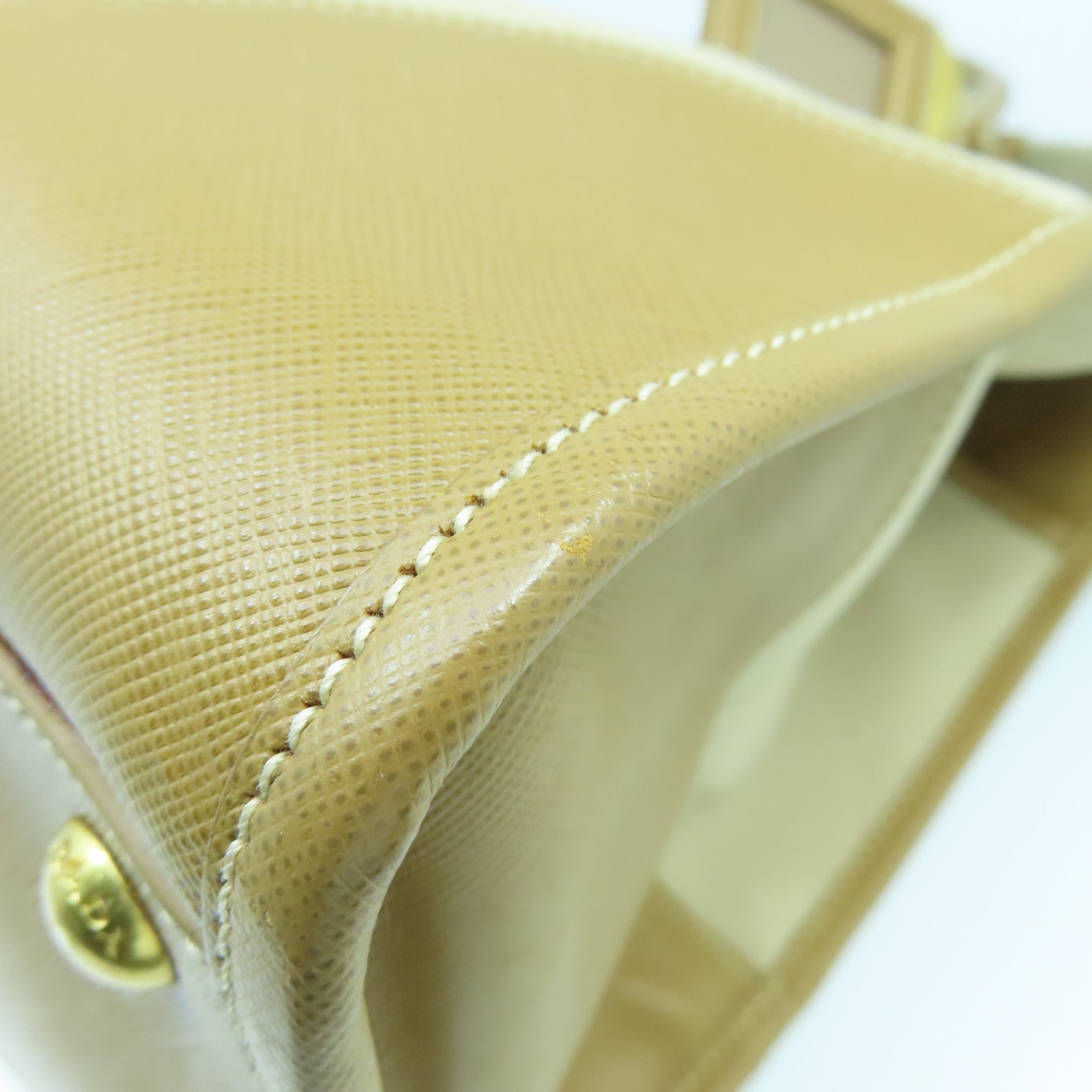 PRADA 牛皮皮革/帆布2way Shoulder Bag金扣手挽肩背两用袋米色