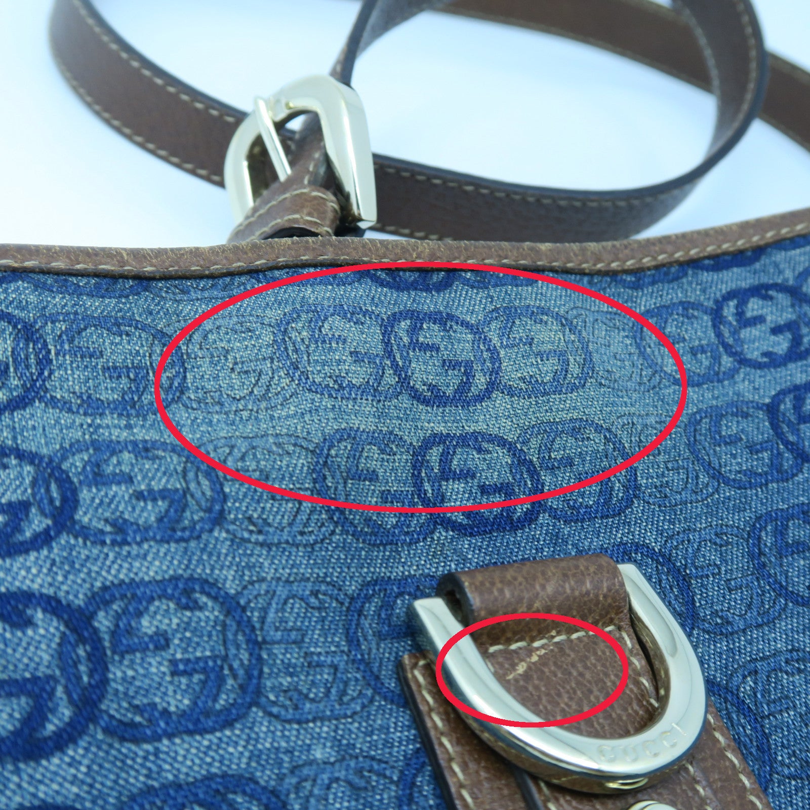 GUCCI 【激減優惠】帆布/牛皮皮革Shoulder Bag金扣肩背袋藍色