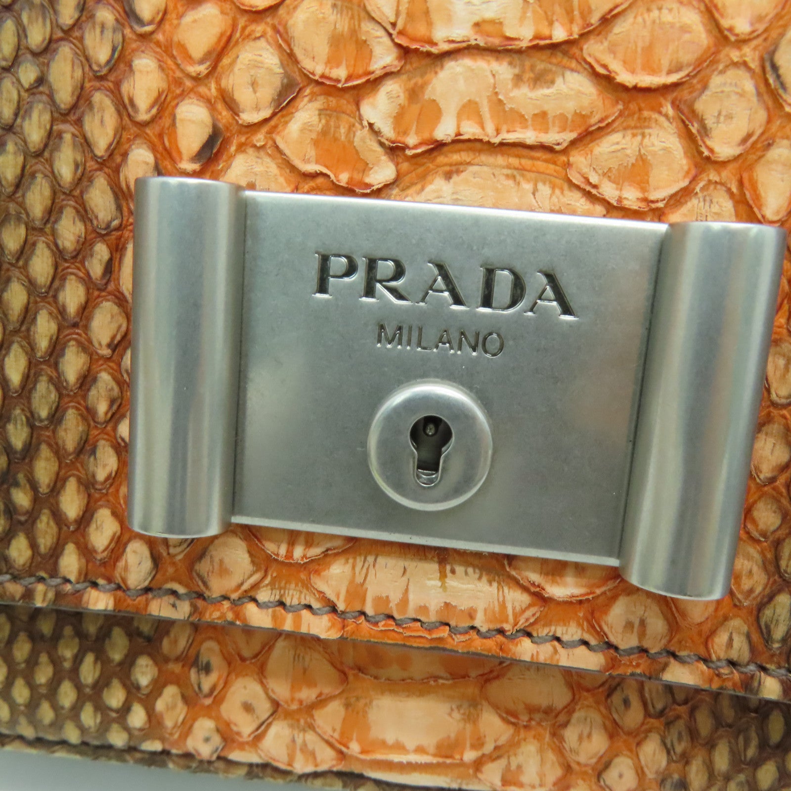PRADA 【激减优惠】蛇皮皮革Chain Shoulder Bag银扣肩背袋啡色橙色