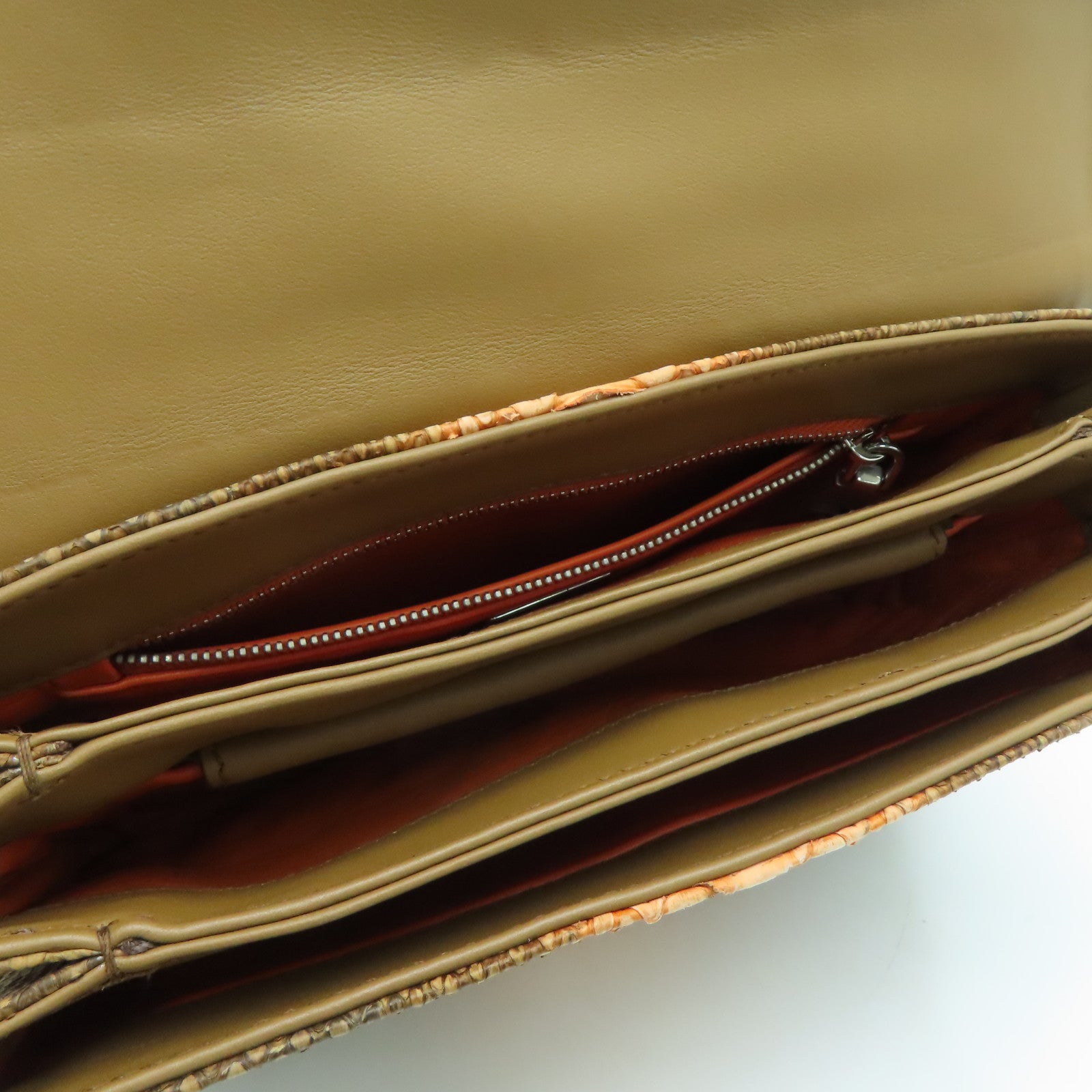 PRADA 【激减优惠】蛇皮皮革Chain Shoulder Bag银扣肩背袋啡色橙色