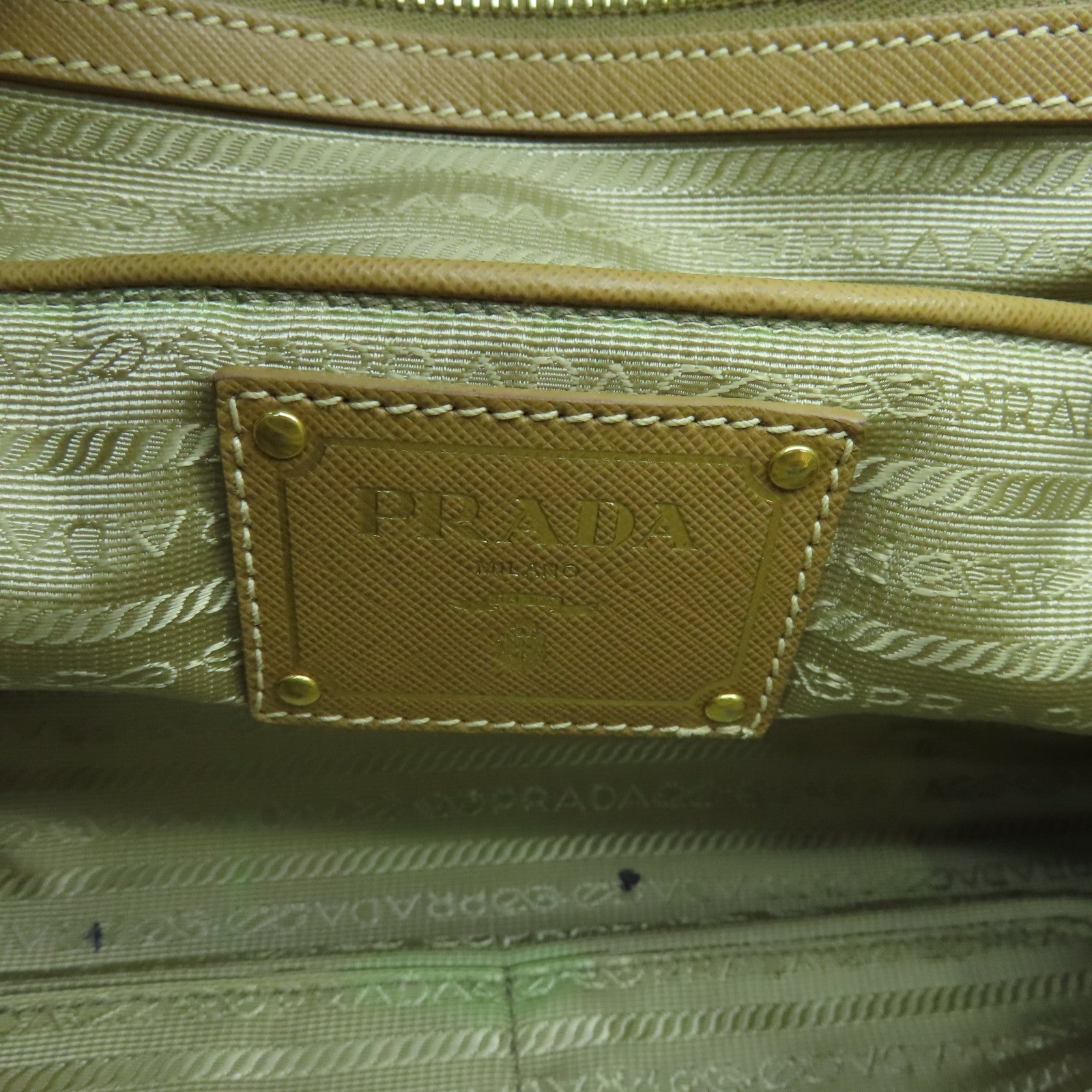PRADA 牛皮皮革/帆布2way Shoulder Bag金扣手挽肩背两用袋米色