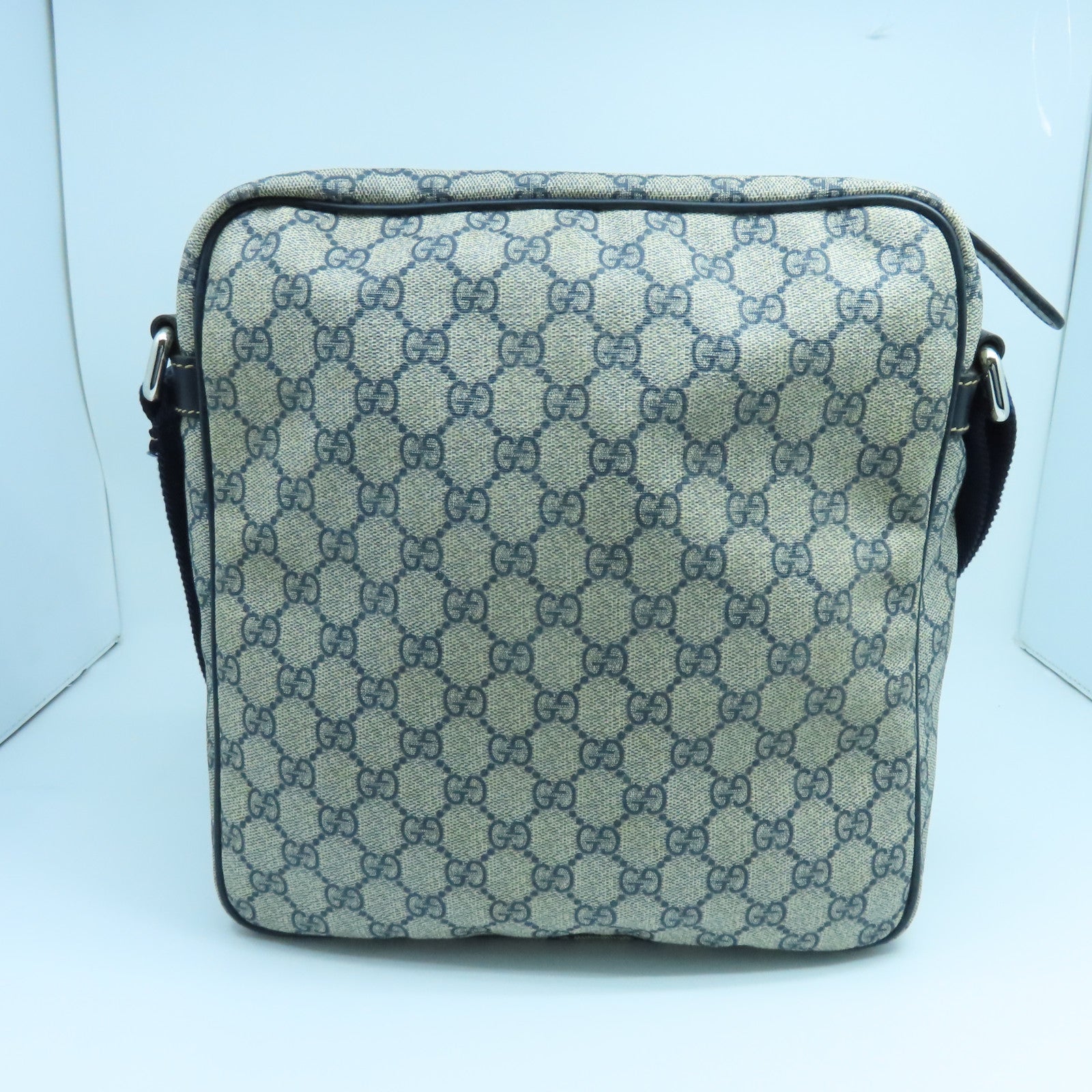 GUCCI 塗層帆布Shoulder Bag銀扣肩背袋藍色米色