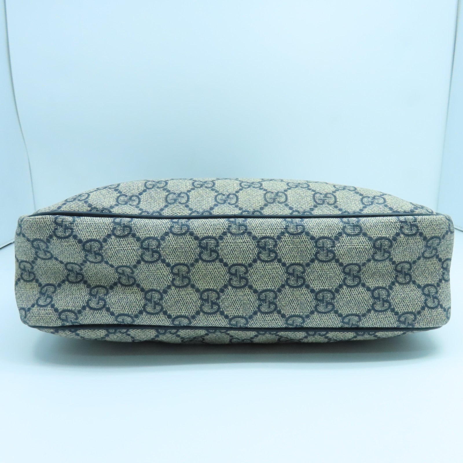GUCCI 塗層帆布Shoulder Bag銀扣肩背袋藍色米色