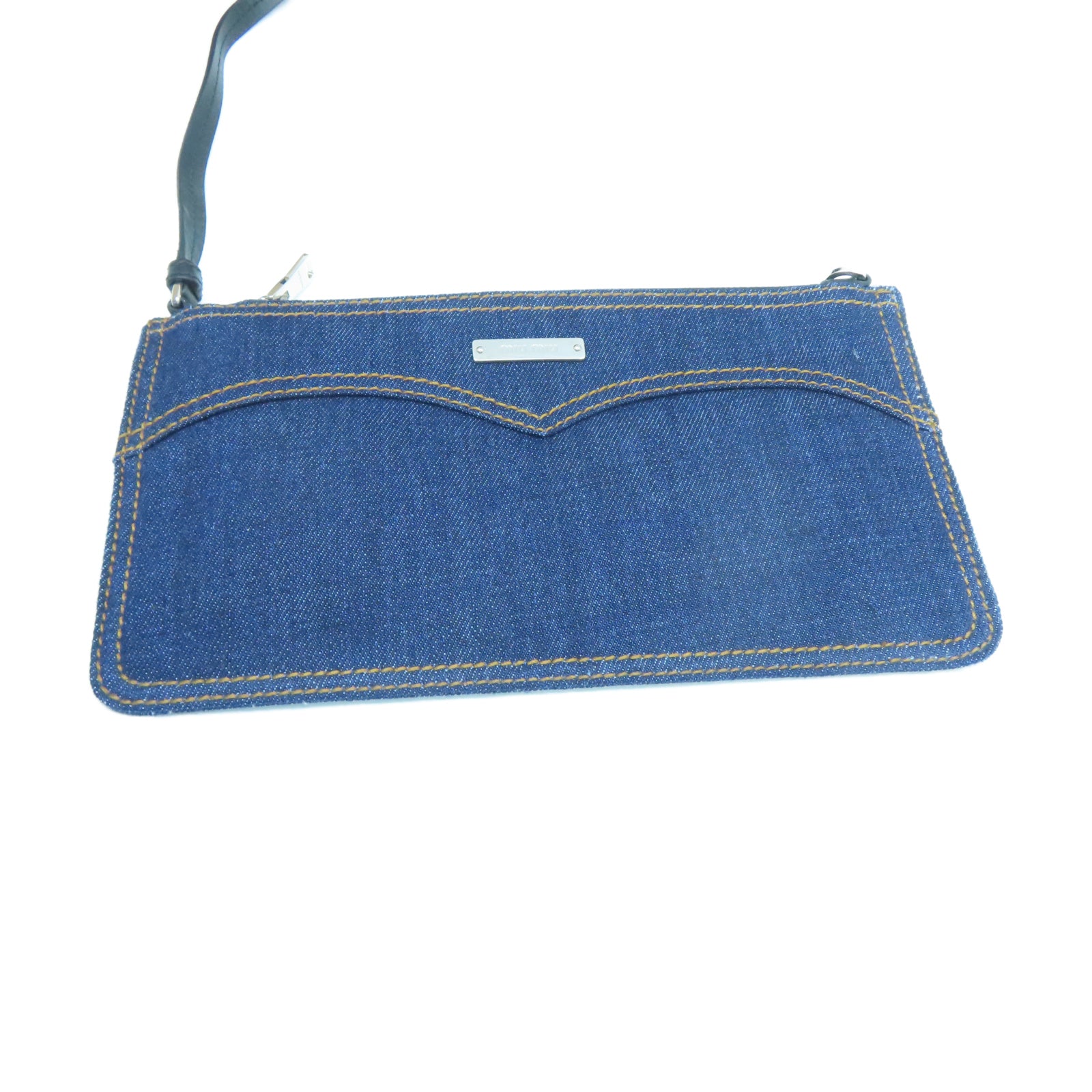 Miu Miu 牛仔布/貉尾毛Tote Bag銀扣手挽袋藍色