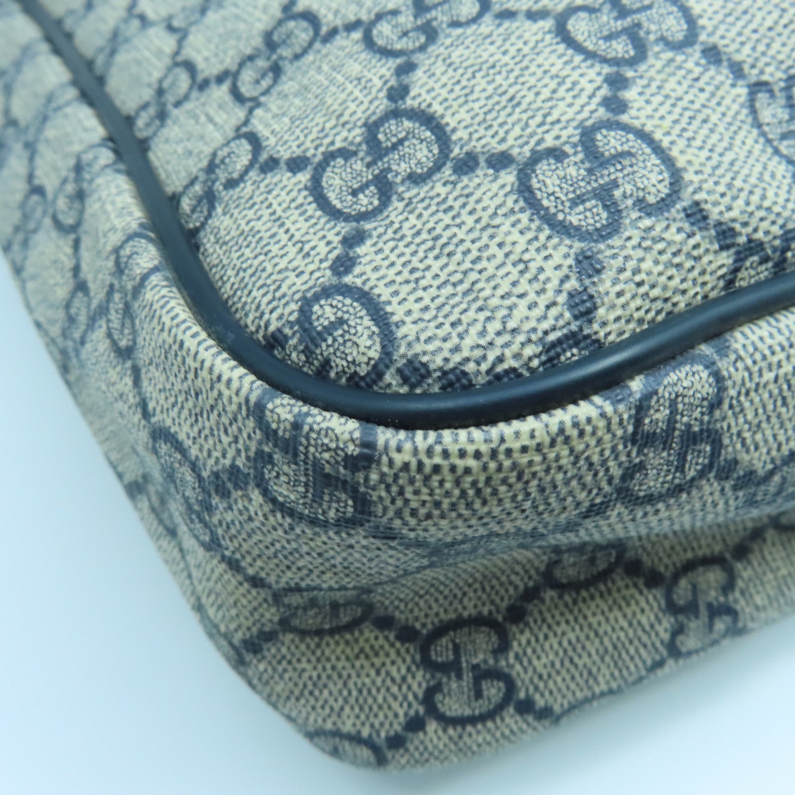 GUCCI 塗層帆布Shoulder Bag銀扣肩背袋藍色米色