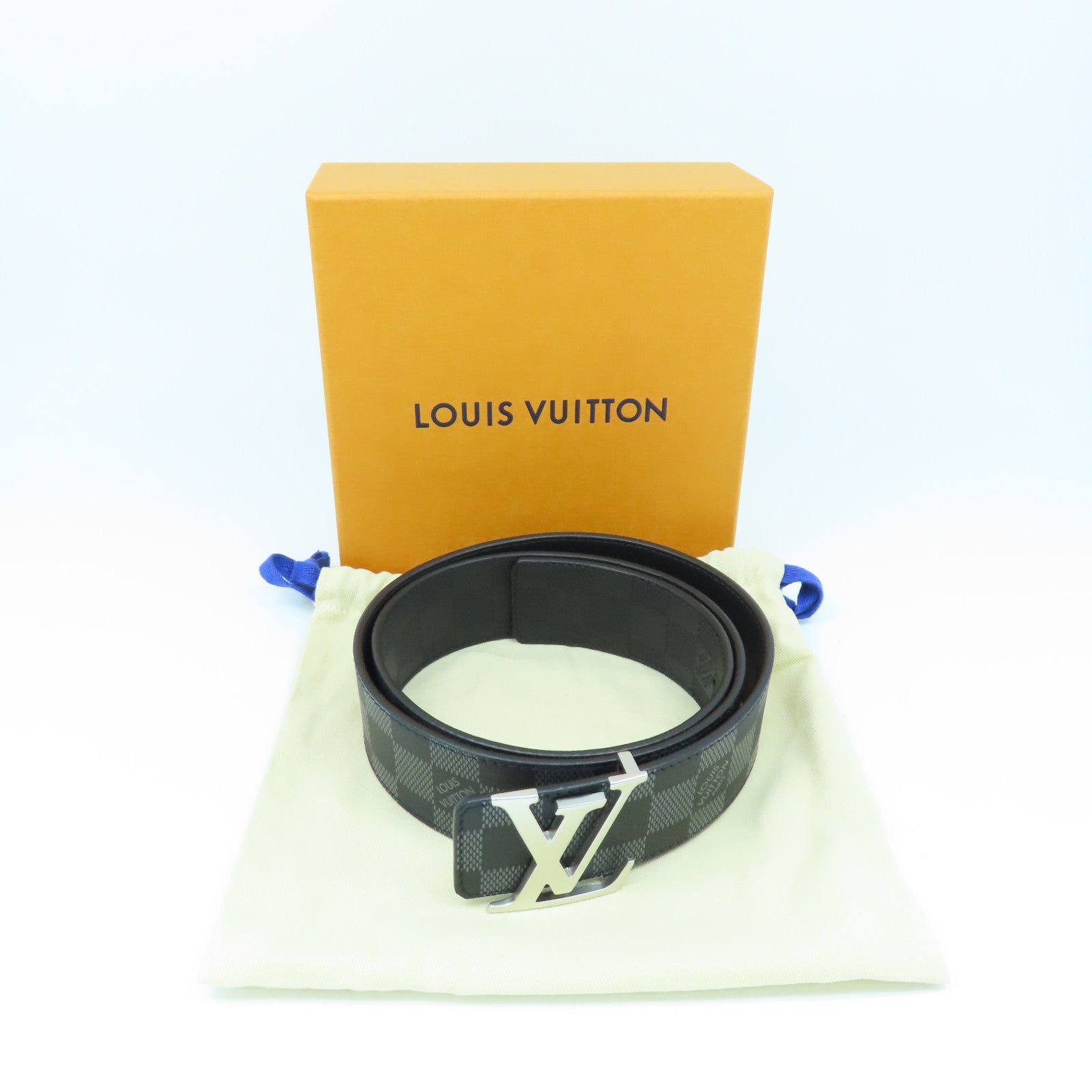 LOUIS VUITTON Damier Graphite Belt 85cm银扣皮带黑色