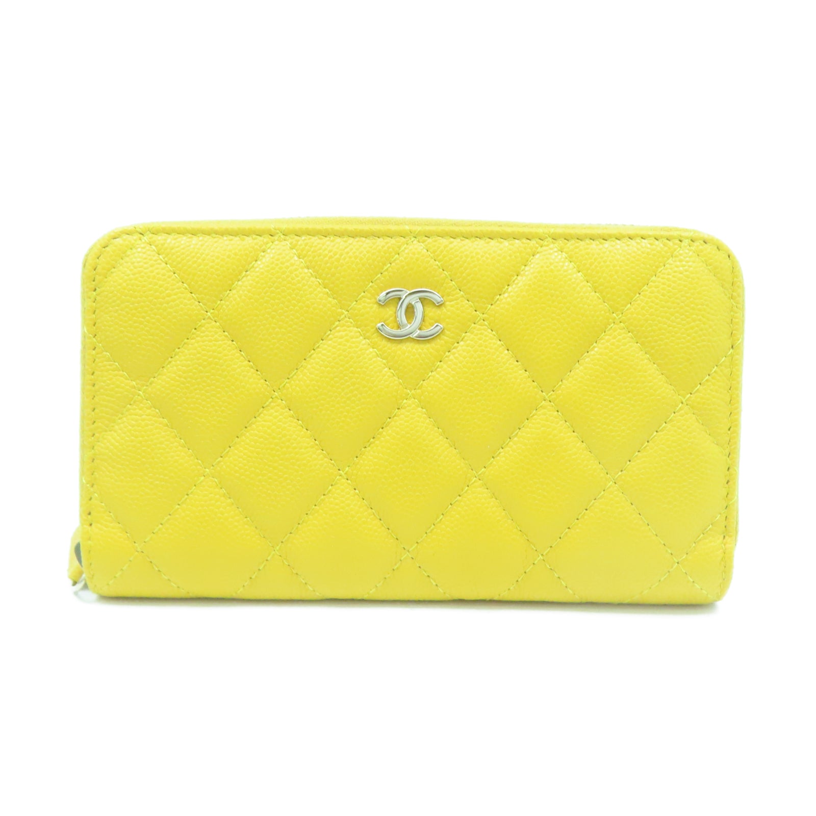 CHANEL 菱格Caviar皮革Wallet金扣錢包黃色