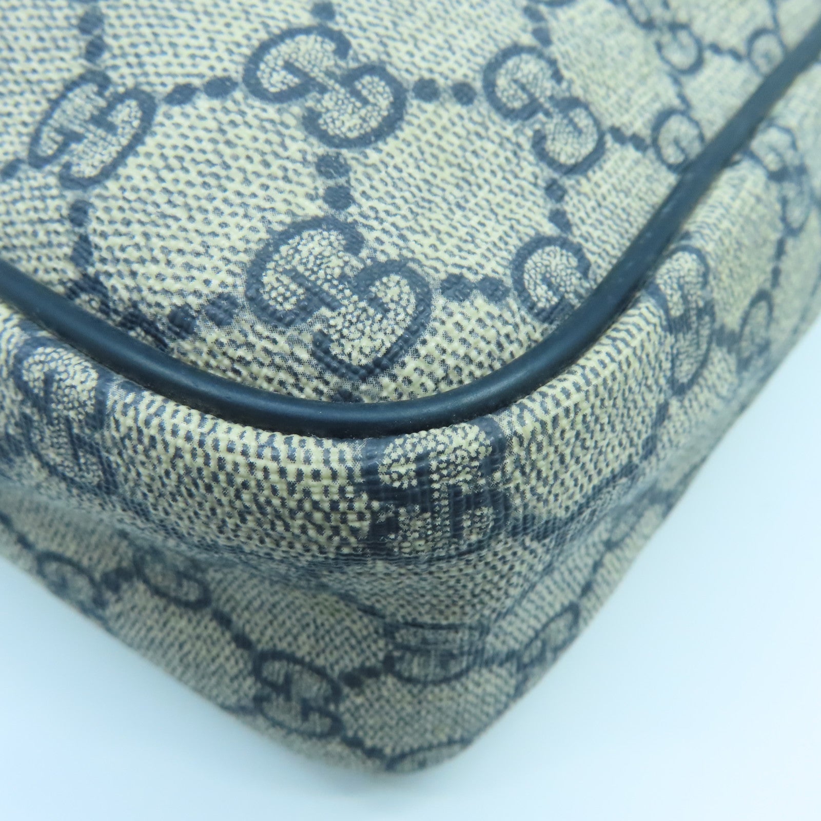 GUCCI 塗層帆布Shoulder Bag銀扣肩背袋藍色米色