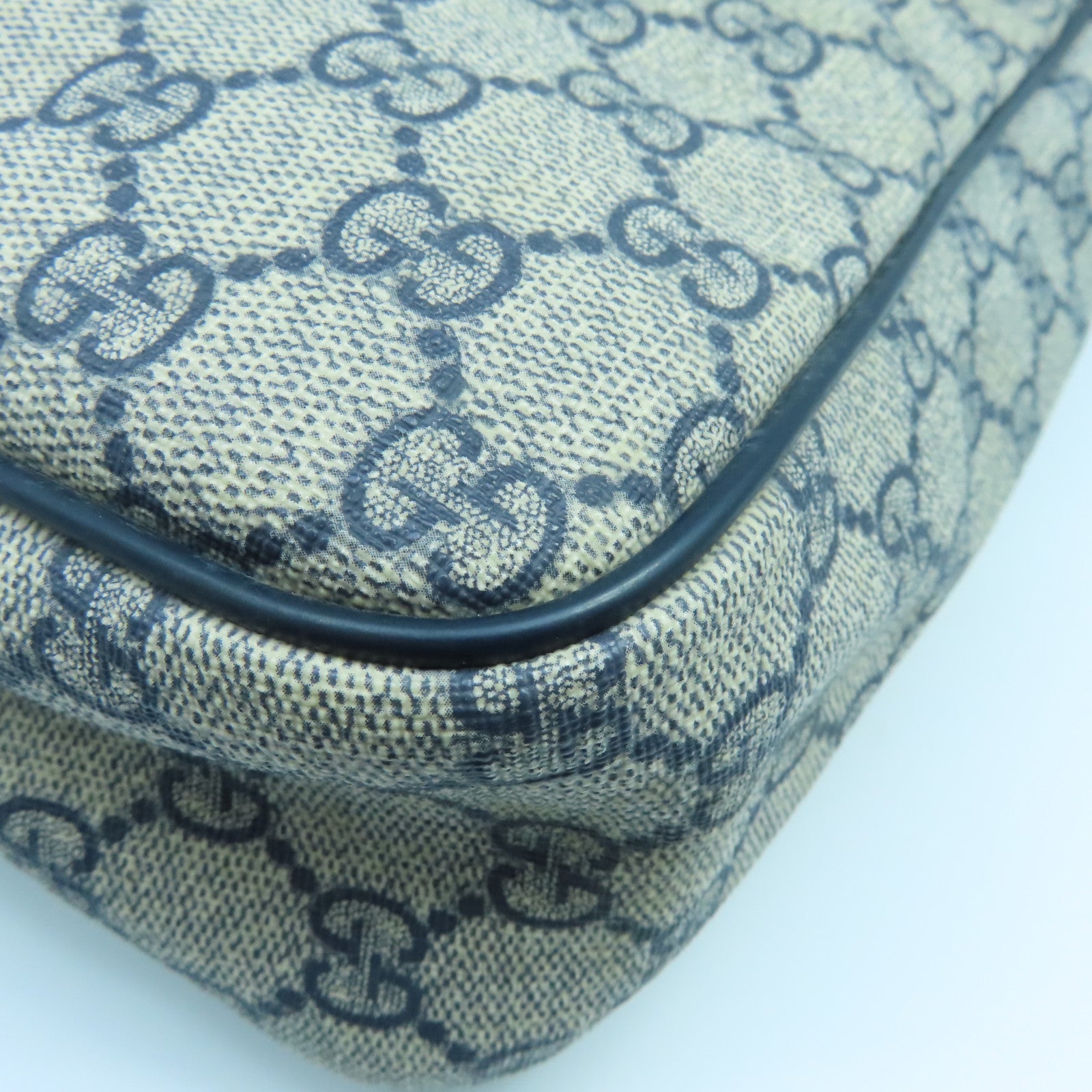 GUCCI 塗層帆布Shoulder Bag銀扣肩背袋藍色米色