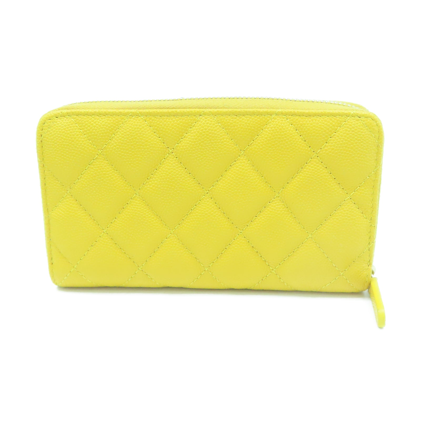 CHANEL 菱格Caviar皮革Wallet金扣錢包黃色