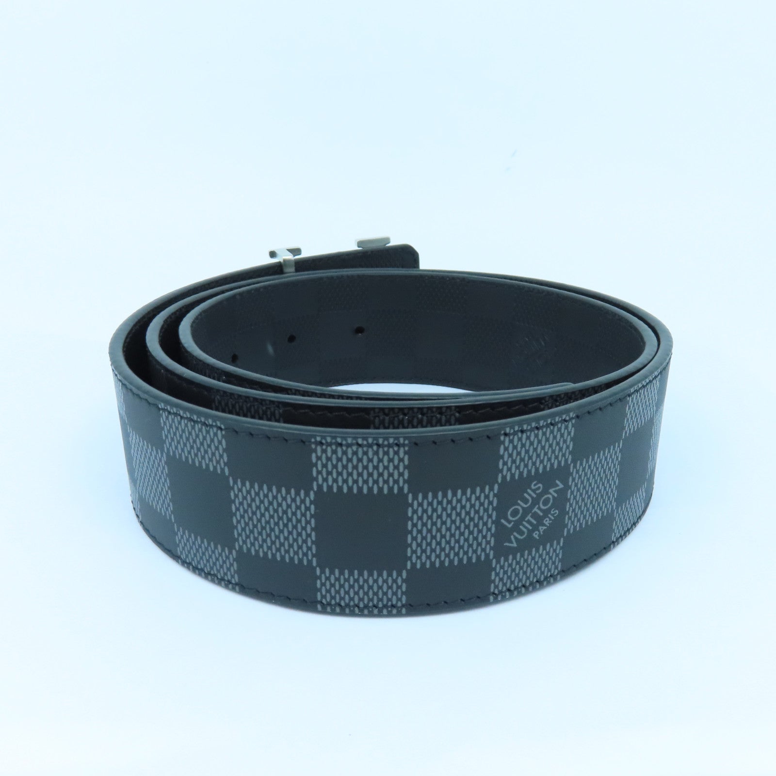 LOUIS VUITTON Damier Graphite Belt 85cm银扣皮带黑色