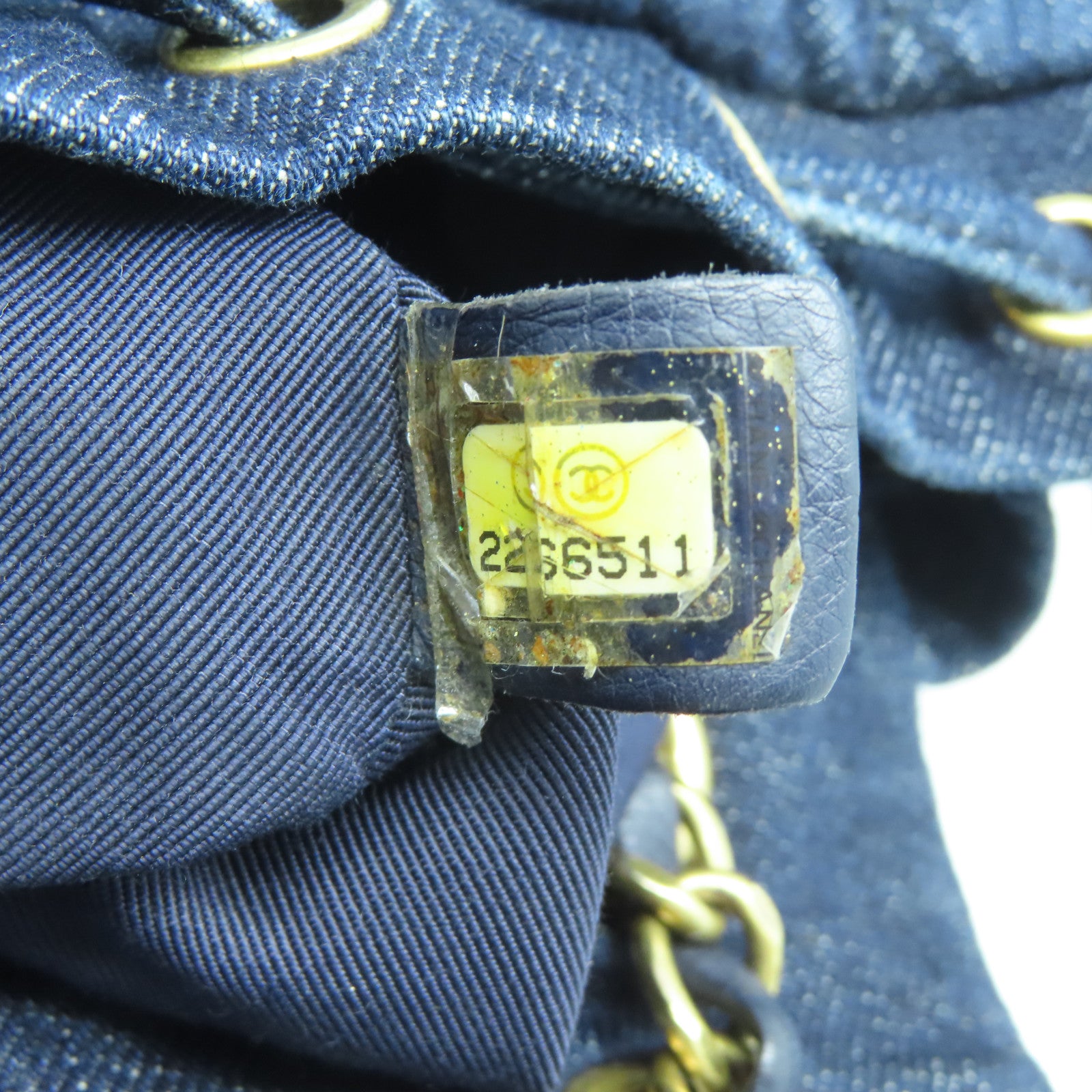 CHANEL 菱格牛仔布Backpack金扣背包藍色