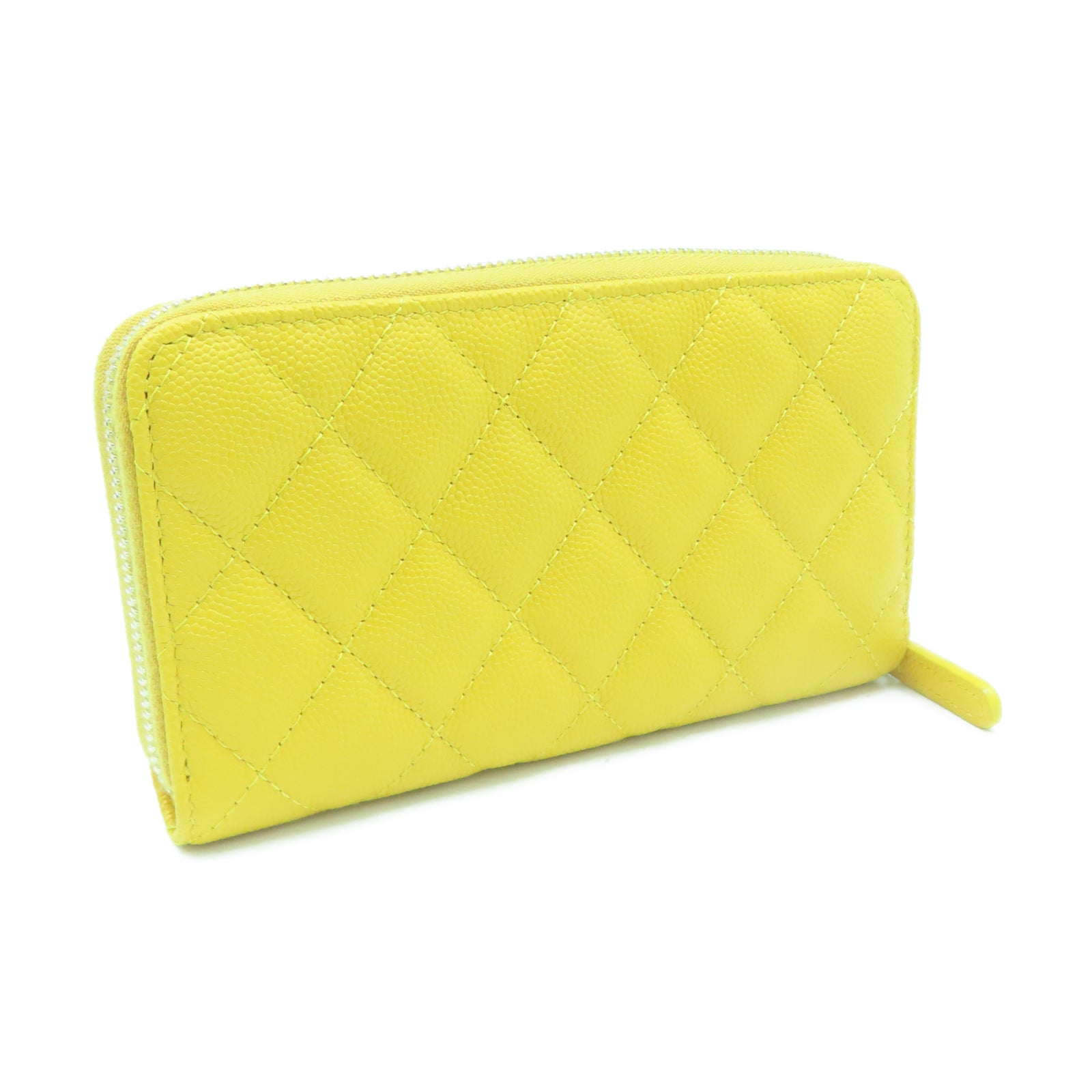 CHANEL 菱格Caviar皮革Wallet金扣錢包黃色