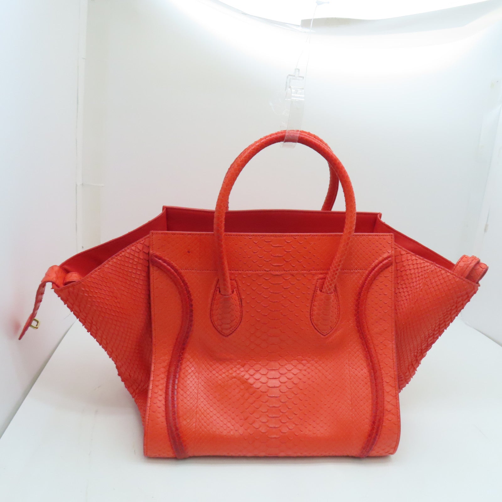 CELINE 蛇皮皮革Mini Luggage手挽袋金扣红色