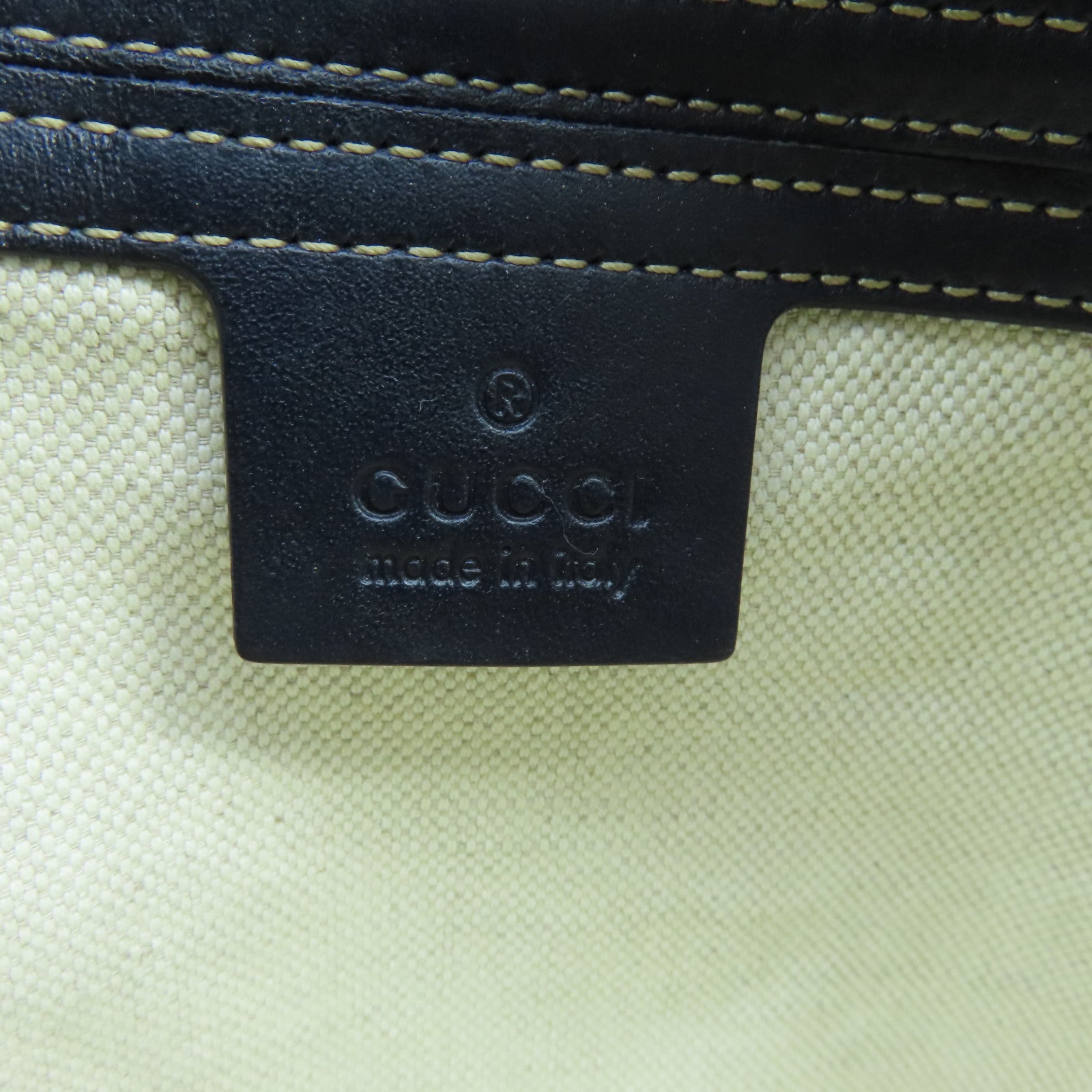 GUCCI 塗層帆布Shoulder Bag銀扣肩背袋藍色米色