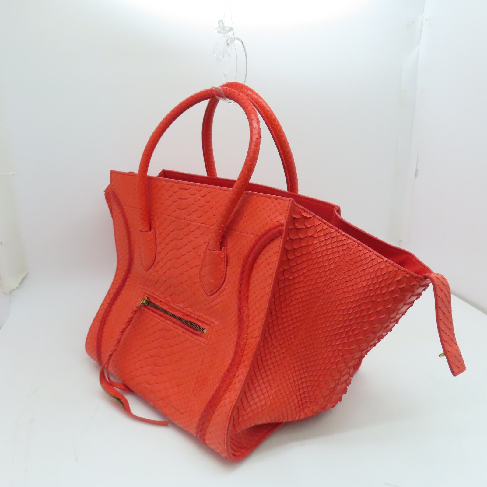 CELINE 蛇皮皮革Mini Luggage手挽袋金扣红色