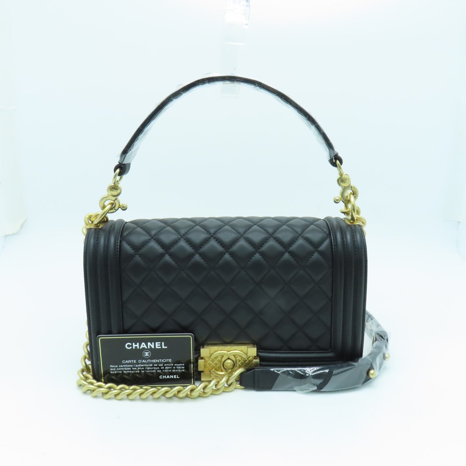CHANEL rhombic sheepskin leather Chain Shoulder Bag gold buckle chain shoulder bag black