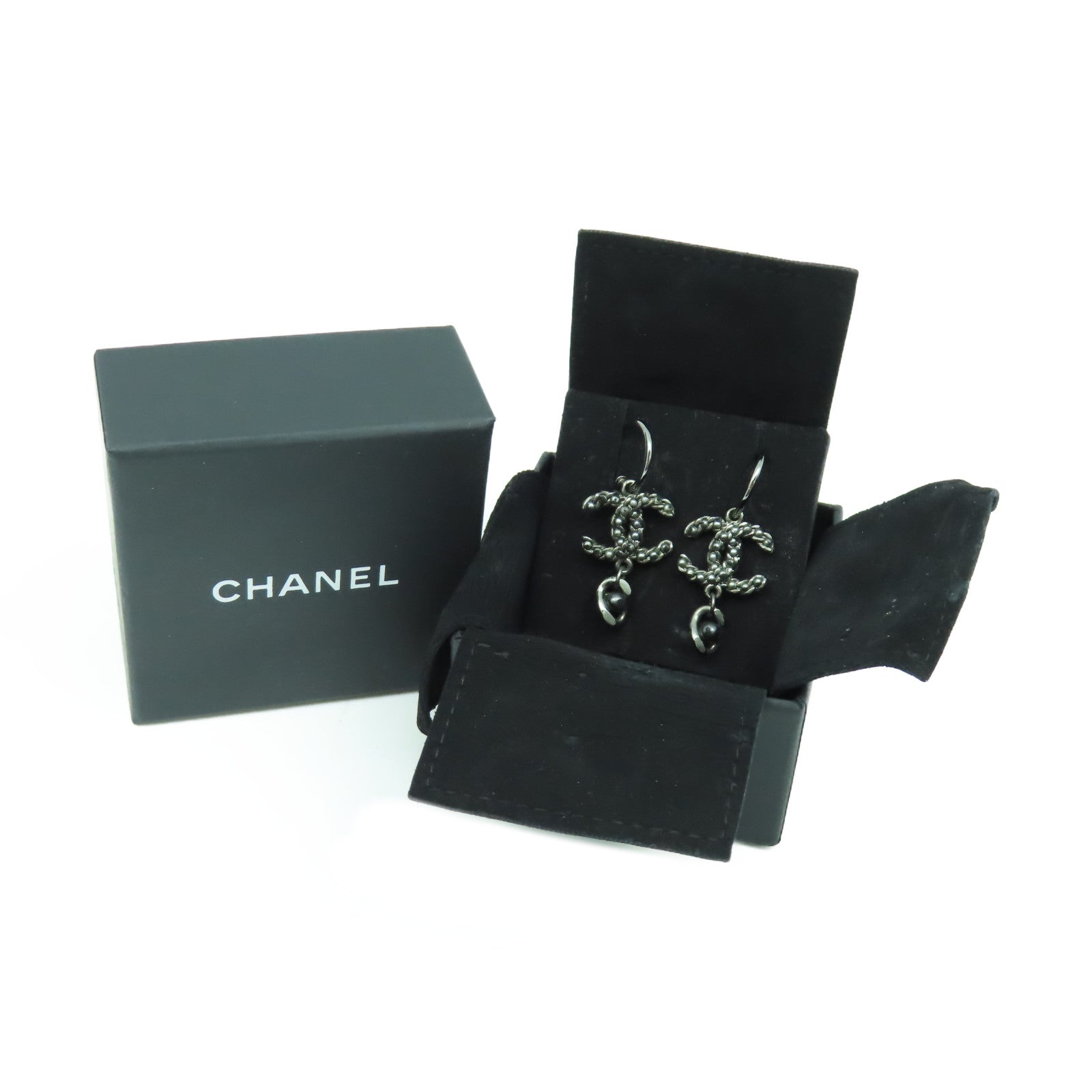 CHANEL 金屬Earrings銀扣耳環鐵灰色