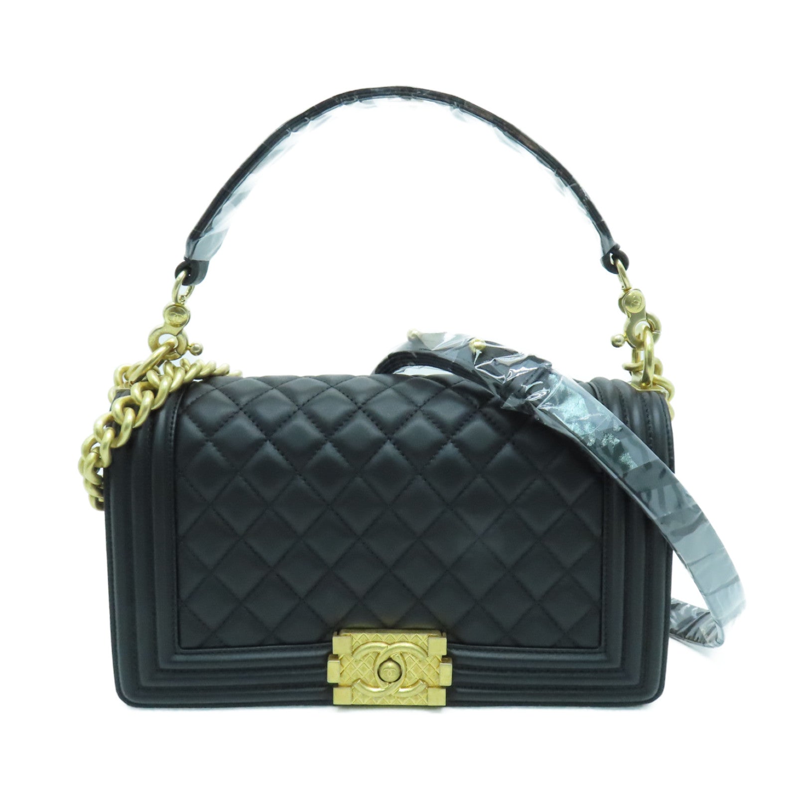 CHANEL rhombic sheepskin leather Chain Shoulder Bag gold buckle chain shoulder bag black