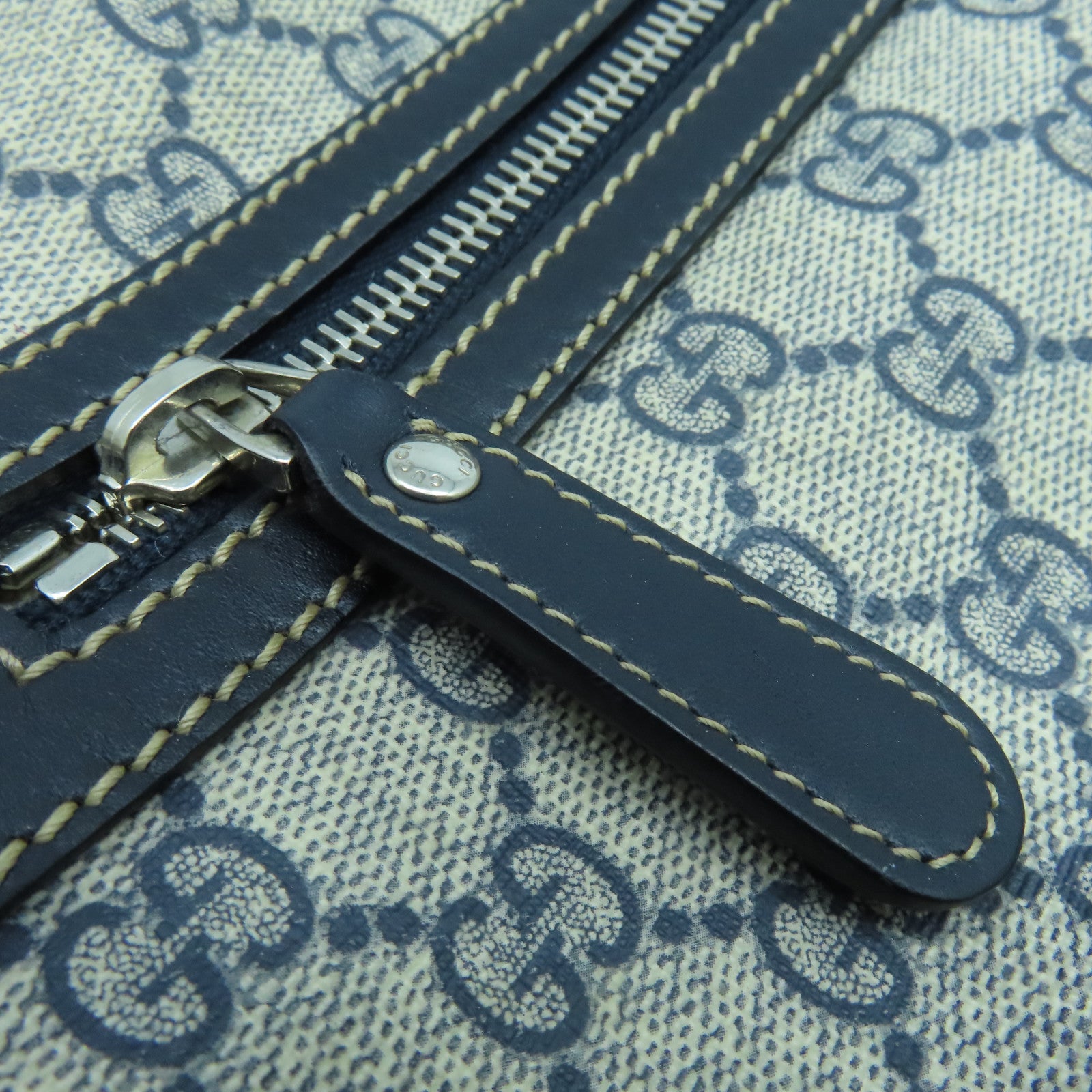 GUCCI 塗層帆布Shoulder Bag銀扣肩背袋藍色米色