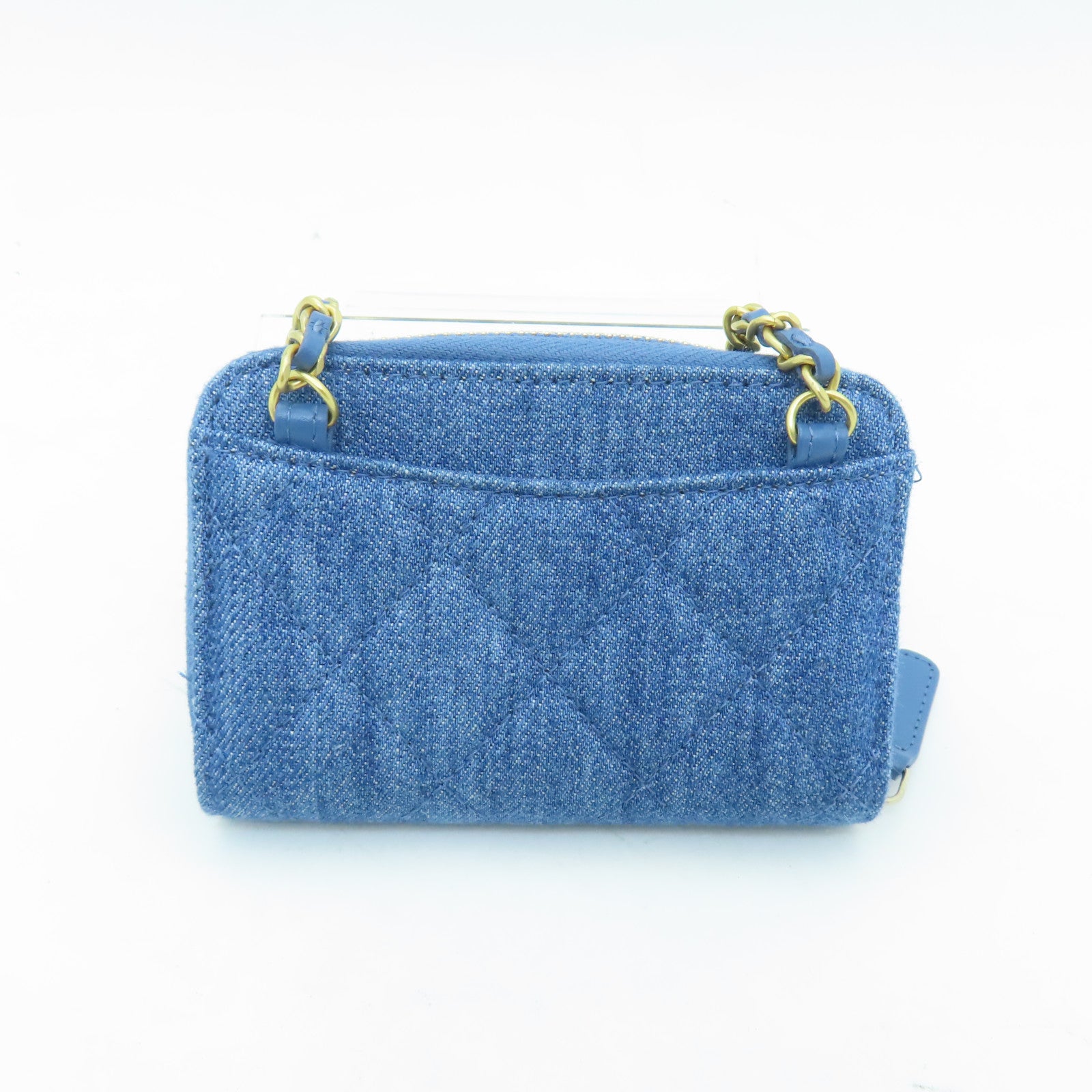 CHANEL 【激減優惠】菱格帆布Chain Shoulder Card Case金扣卡片套藍色