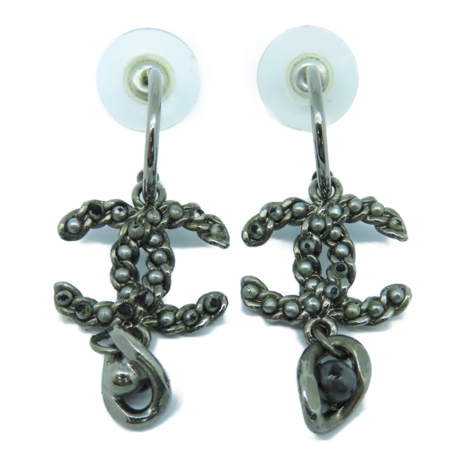 CHANEL 金屬Earrings銀扣耳環鐵灰色