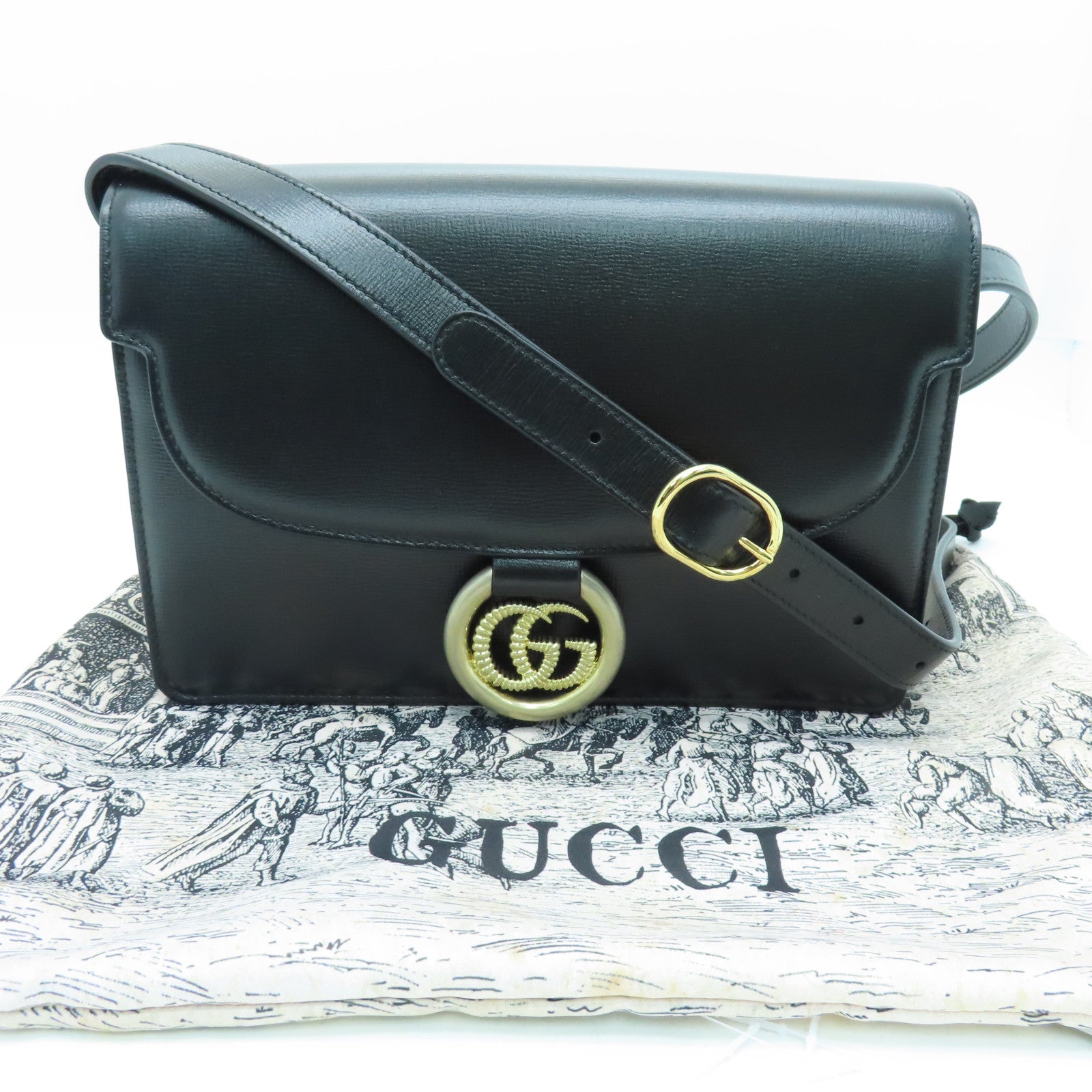 GUCCI 牛皮皮革Shoulder Bag金扣肩背袋黑色