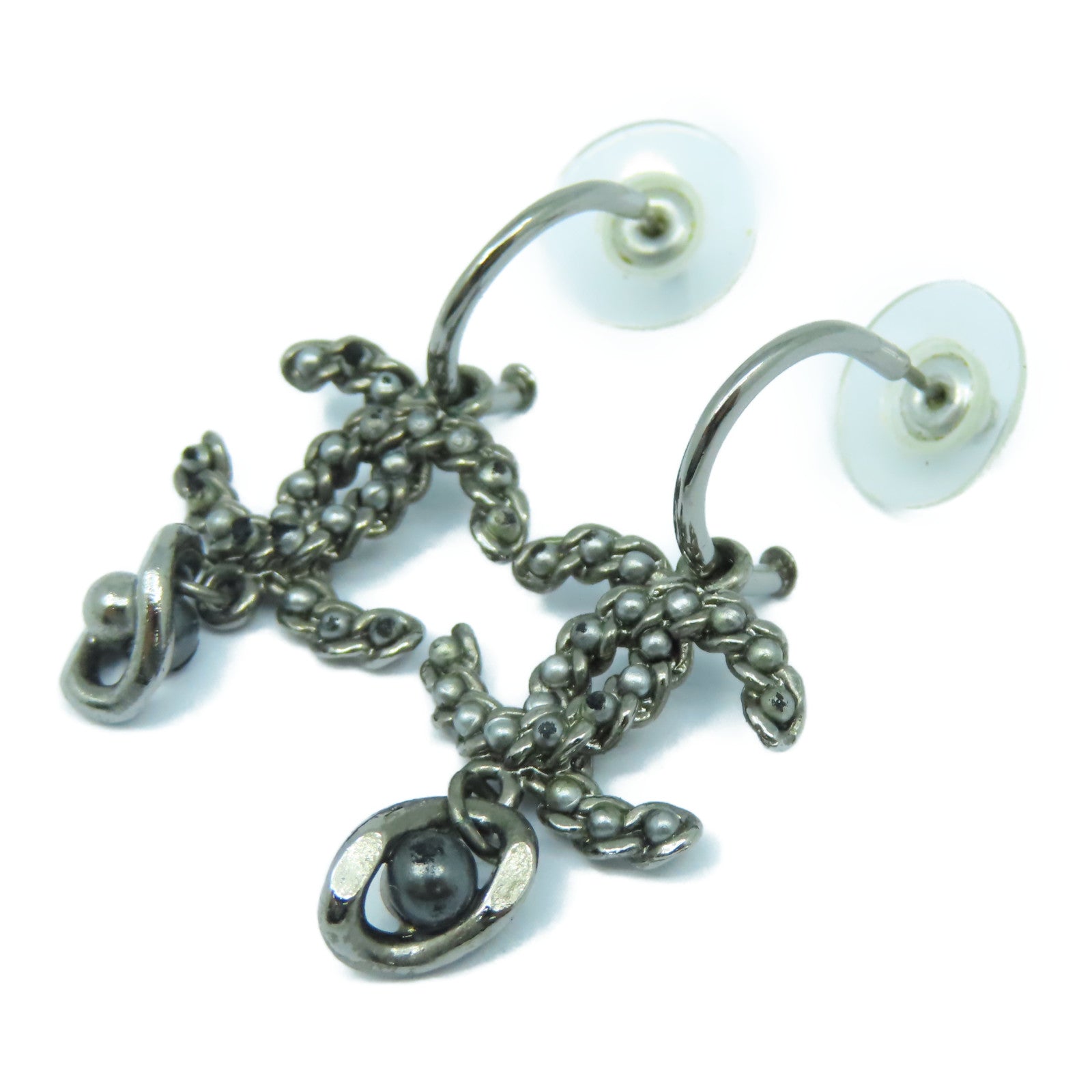 CHANEL 金屬Earrings銀扣耳環鐵灰色