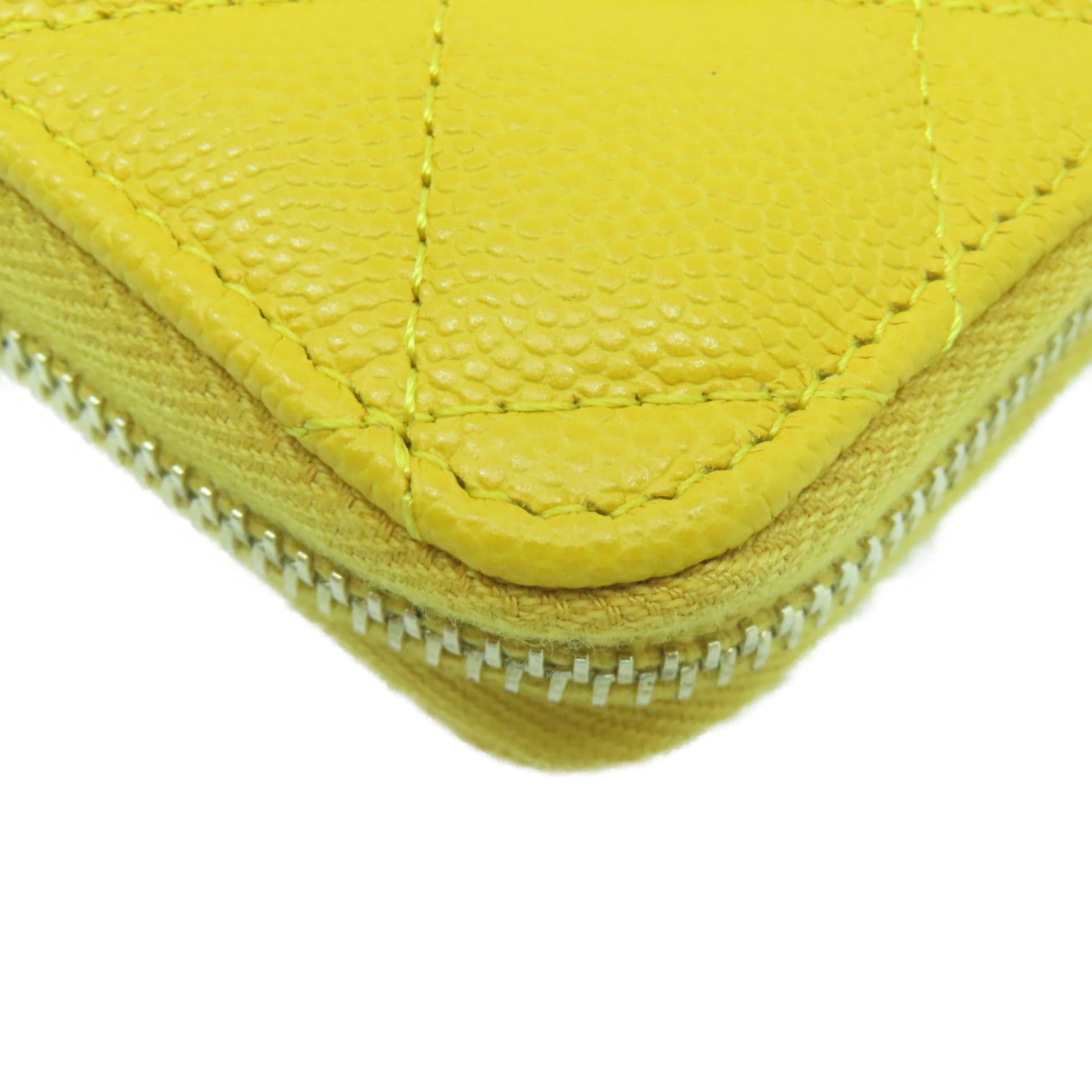 CHANEL 菱格Caviar皮革Wallet金扣錢包黃色